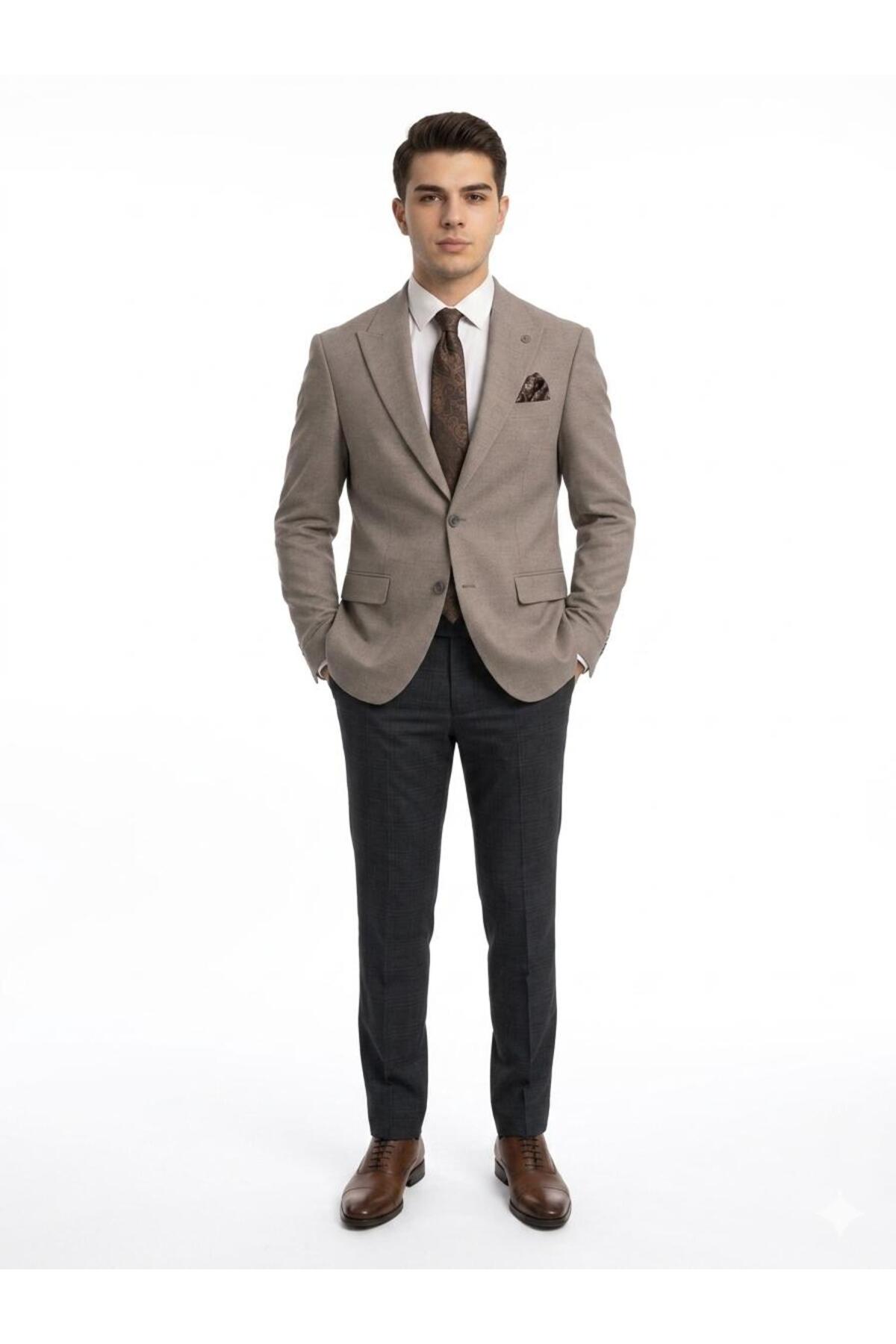 Presto Erkek 6 Drop Regular Fit Bej Sivri Yaka Ceket, Seçkin Kumaş, Özel Kalıp, İtalyan Kesim, Üstün İnce İşçilik, Modern Siluet | Düğün, Davet, İş Hayatı ve Smart Casual Şıklık | 1721-040 görsel 3