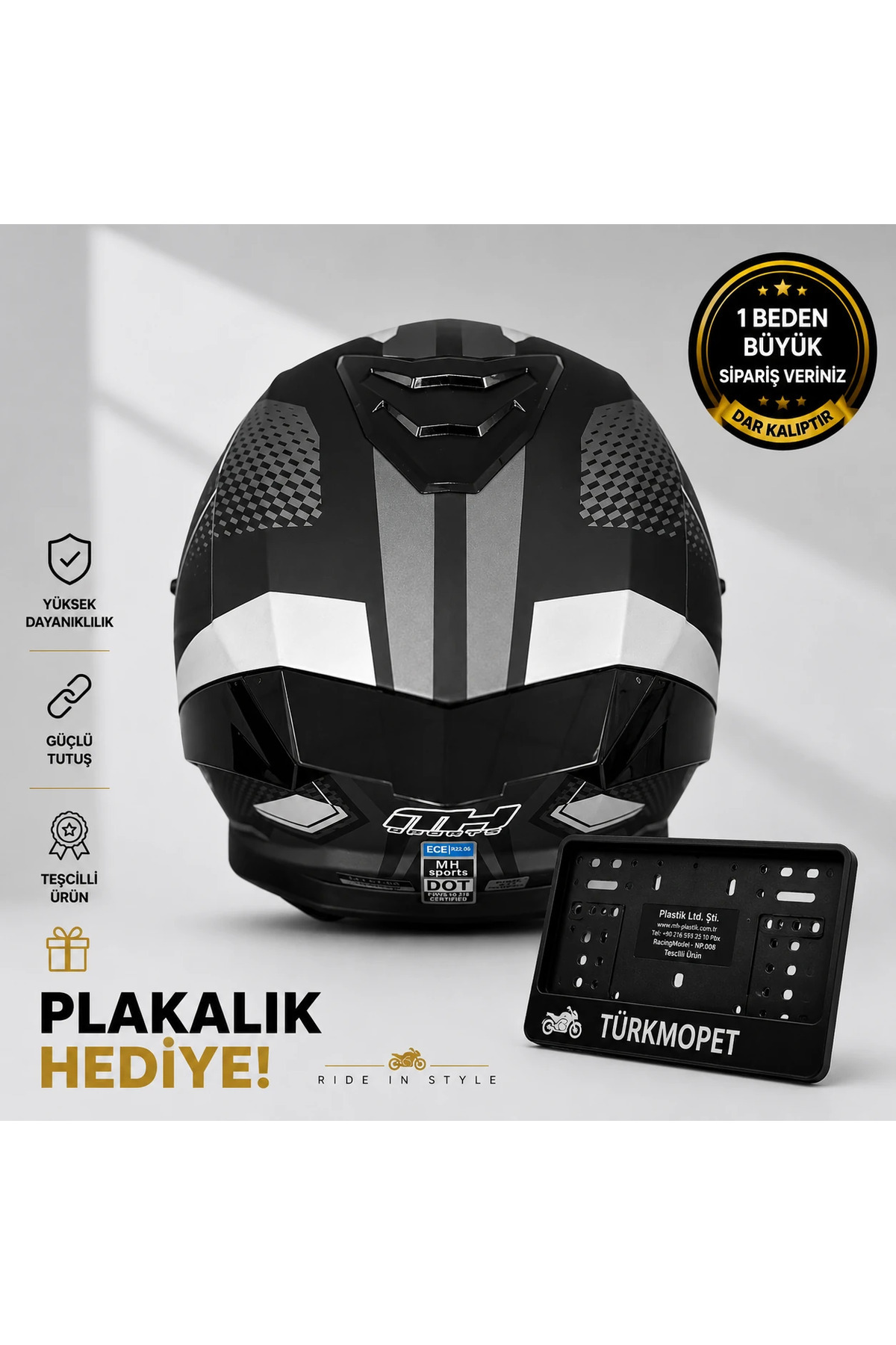 TÜRKMOPET MH Sports Çene Açılır Güneş Vizörlü Kask + Plakalık