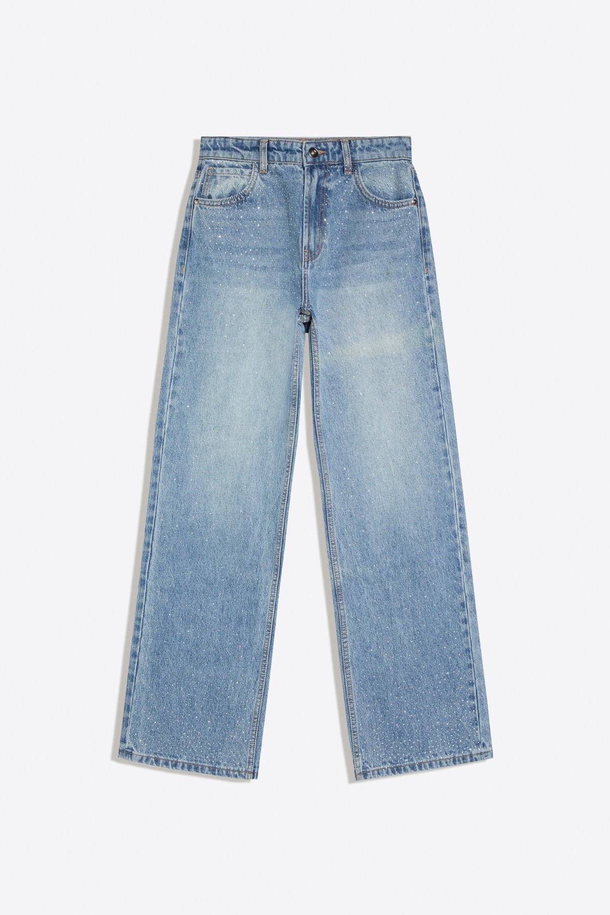 Bershka Parıltılı straight fit geniş paça jean