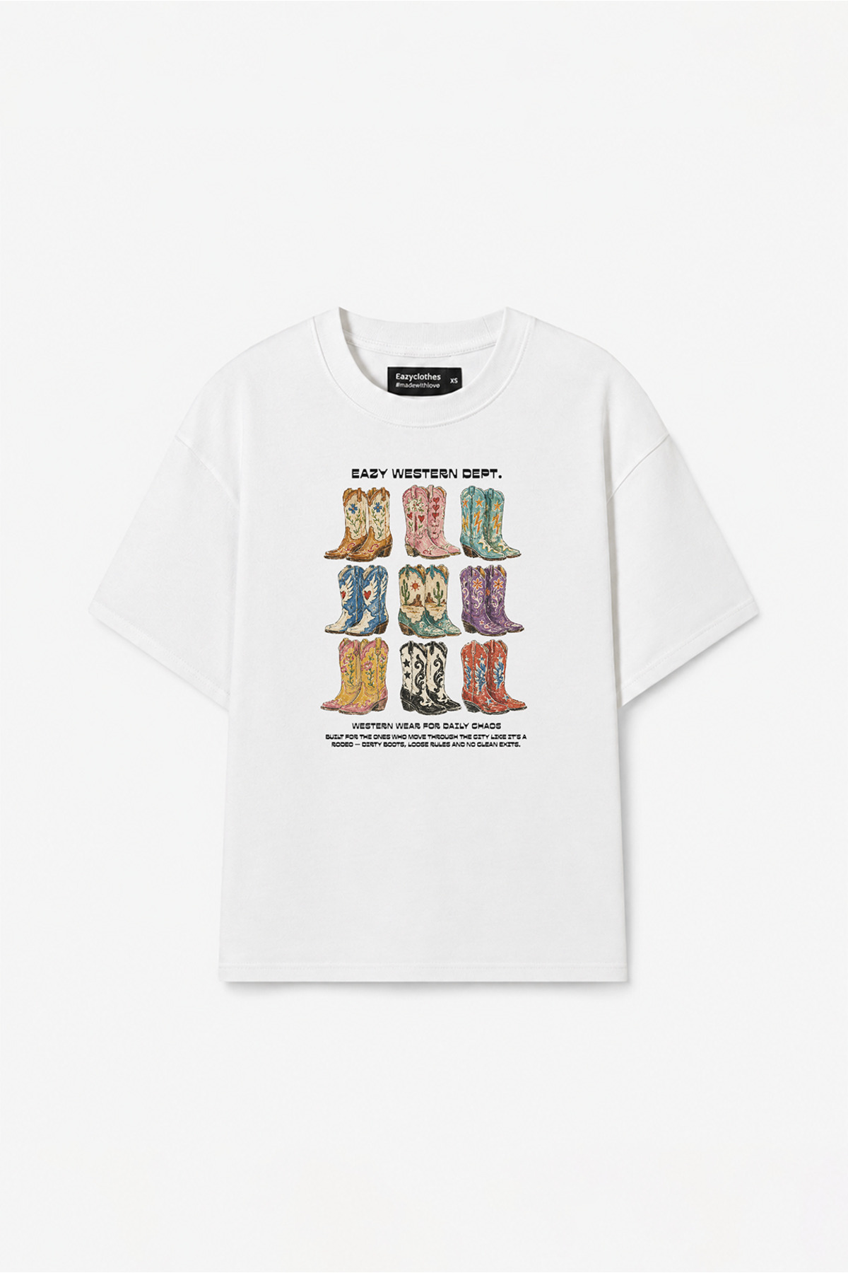 Eazy Co EAZY Unisex Oversize Tişört %100 Pamuk Beyaz Western Dept. Cowboy Baskılı T-Shirt görsel 3