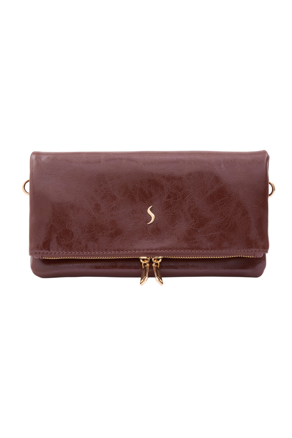 Santini Collection Kadın Çanta Çapraz Çanta Askılı Kol Çantası Omuz Çantası Çift Zincir Askılı Clutch El Çantası, Kahverengi Lior Fold görsel 7