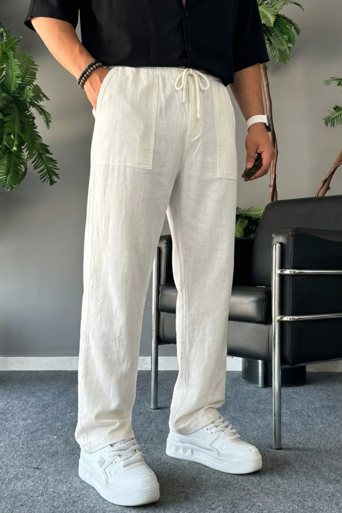 COMBİNE MİCHAİL Erkek Beli Lastikli 3 Lü Keten Pantolon görsel 2