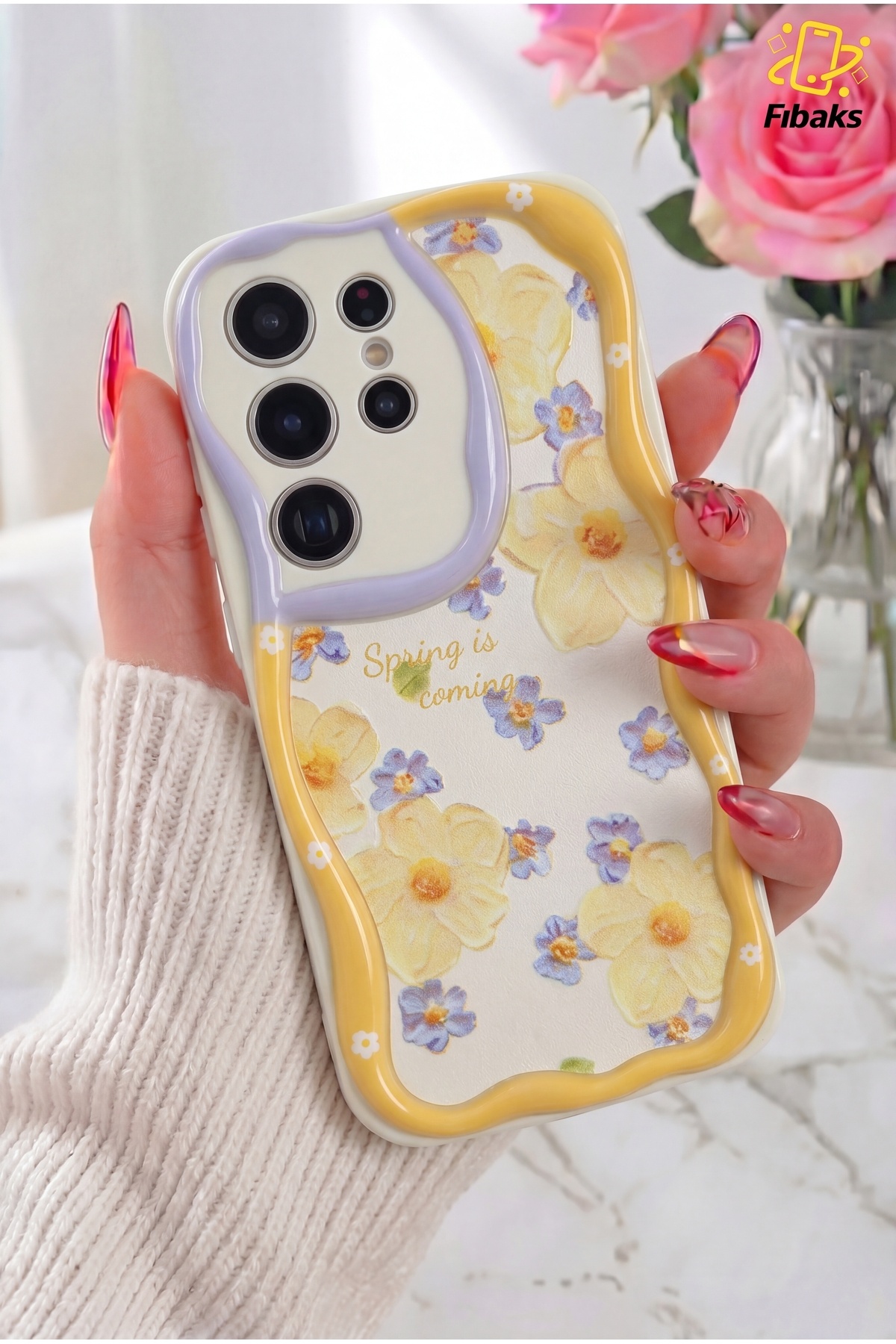 Galaxy S26 Ultra Case Design Patterned Camera Shielded Daisy Flower Color Silicone Cover