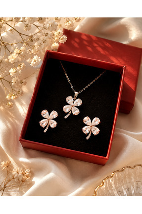 Luen Jewellery Yonca Tasarım Küpe ve Kolye Seti