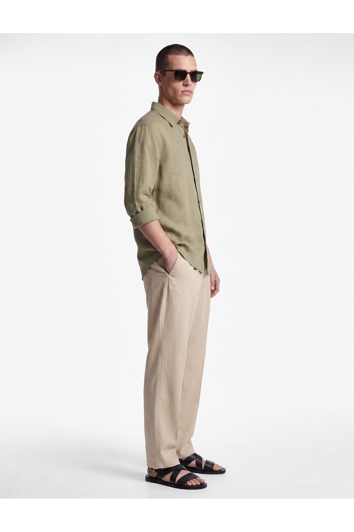 Koton Comfortable Fit Pocketed Cotton-Linen Blend Pleated Summer Wide-Leg Trousers