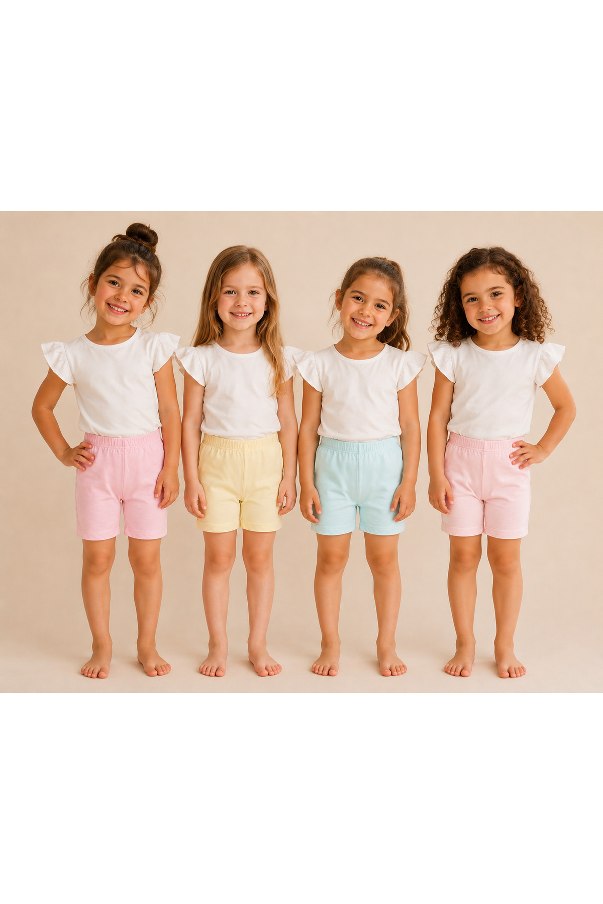 4 Pcs Dondeza Brand 95% Cotton Girls Above Knee Short Leggings Sanfor Tested Colorful Leggings