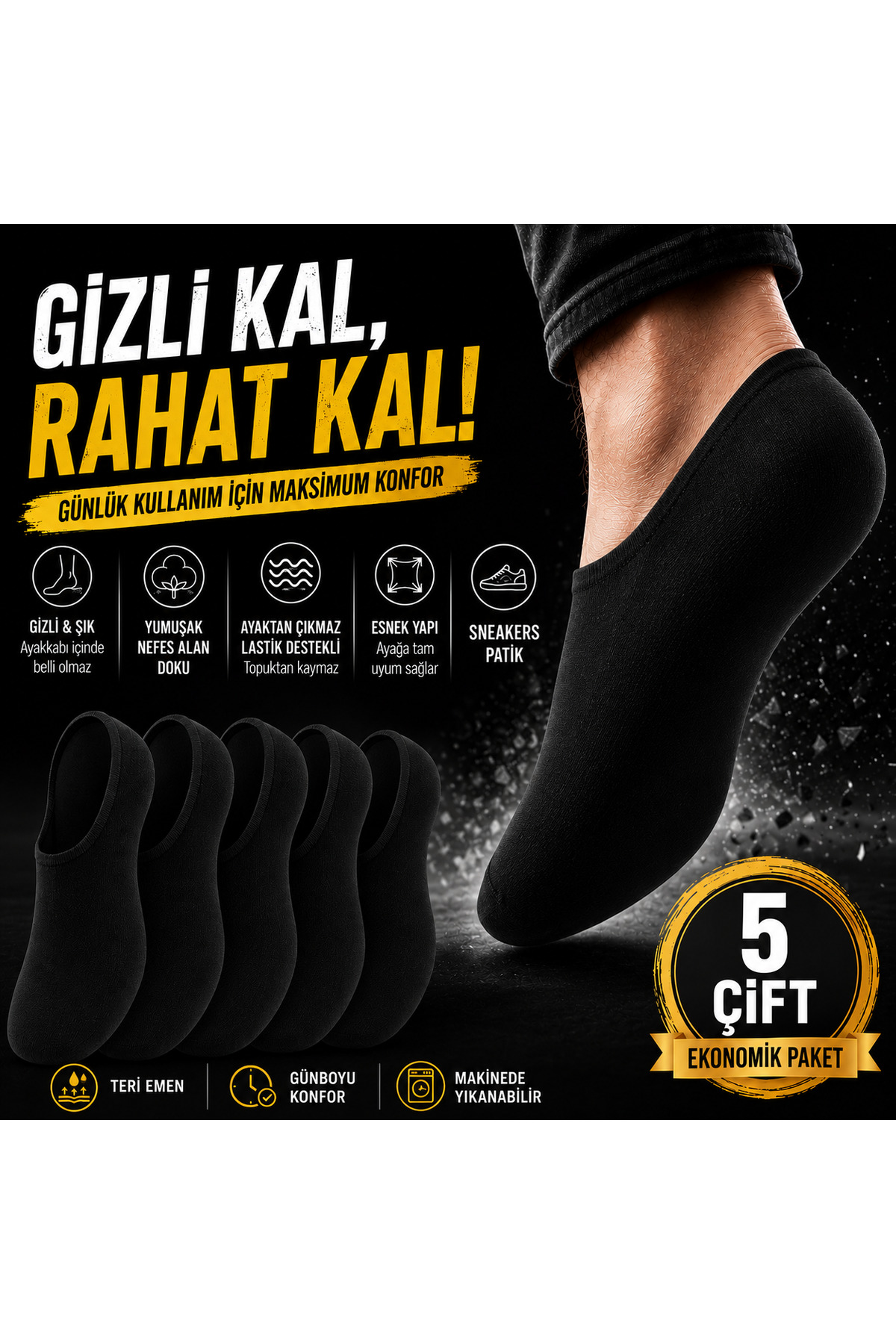 CALLAVI sneaker çorap görünmez bilekaltı ( 5 çift ) görsel 3