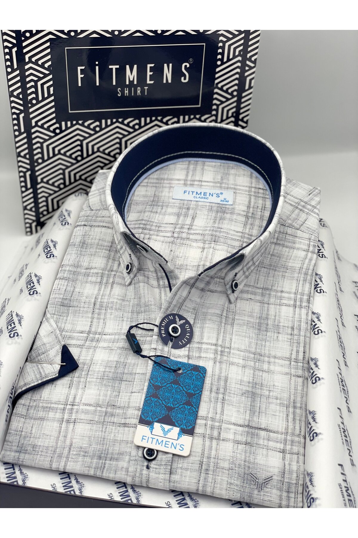 Classic Short Sleeve Linen Collar Buttoned Gift Boxed Men's Shirt FS-004569 - Anthracite