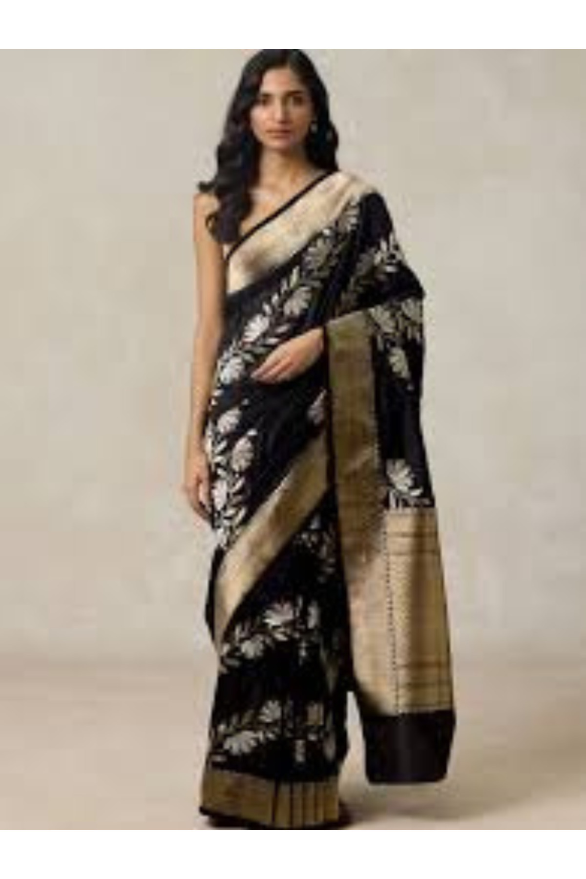 MYSMAR Black & Silver Banarasi Art Silk Saree - KTZ6078-Black