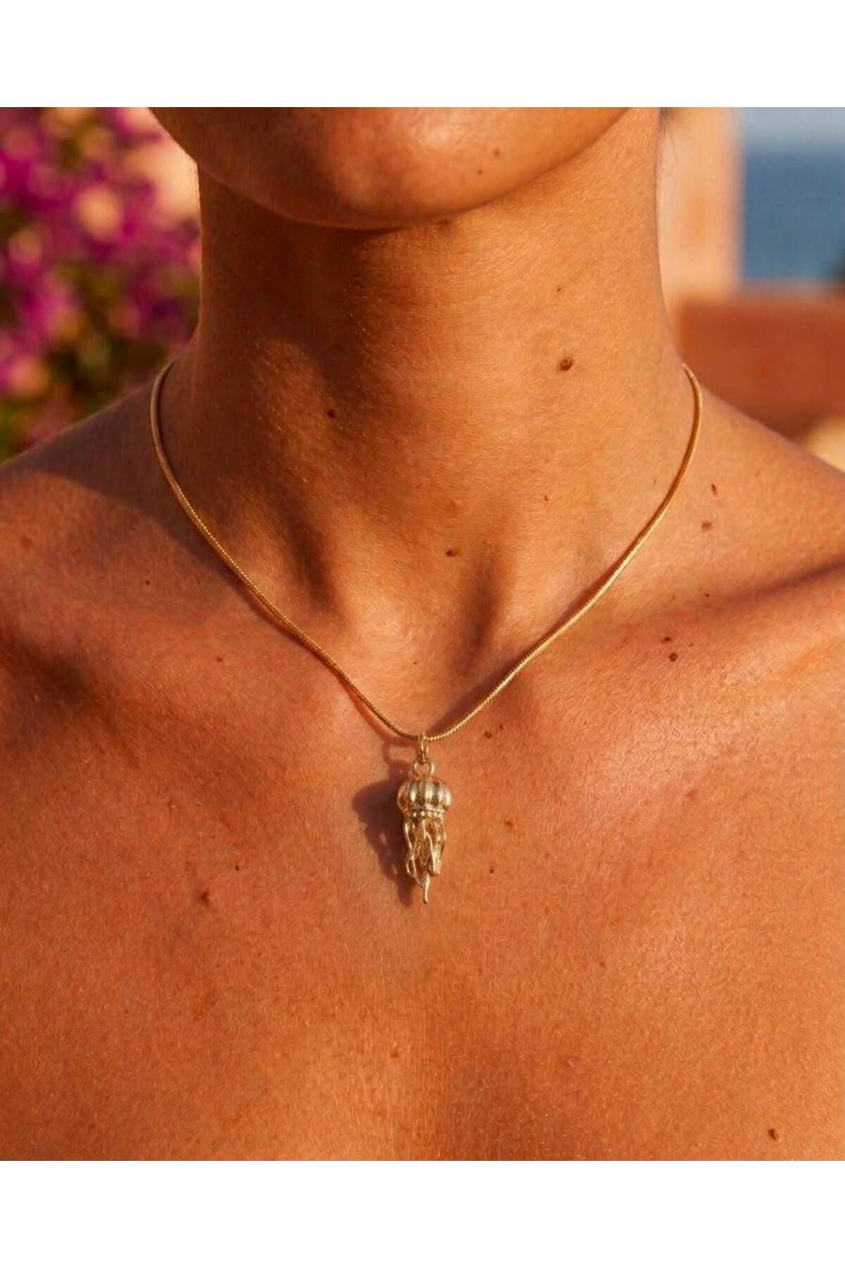 Deniz Anası Charm Çelik Zincirli 45 cm Yazlık Gold Kolye