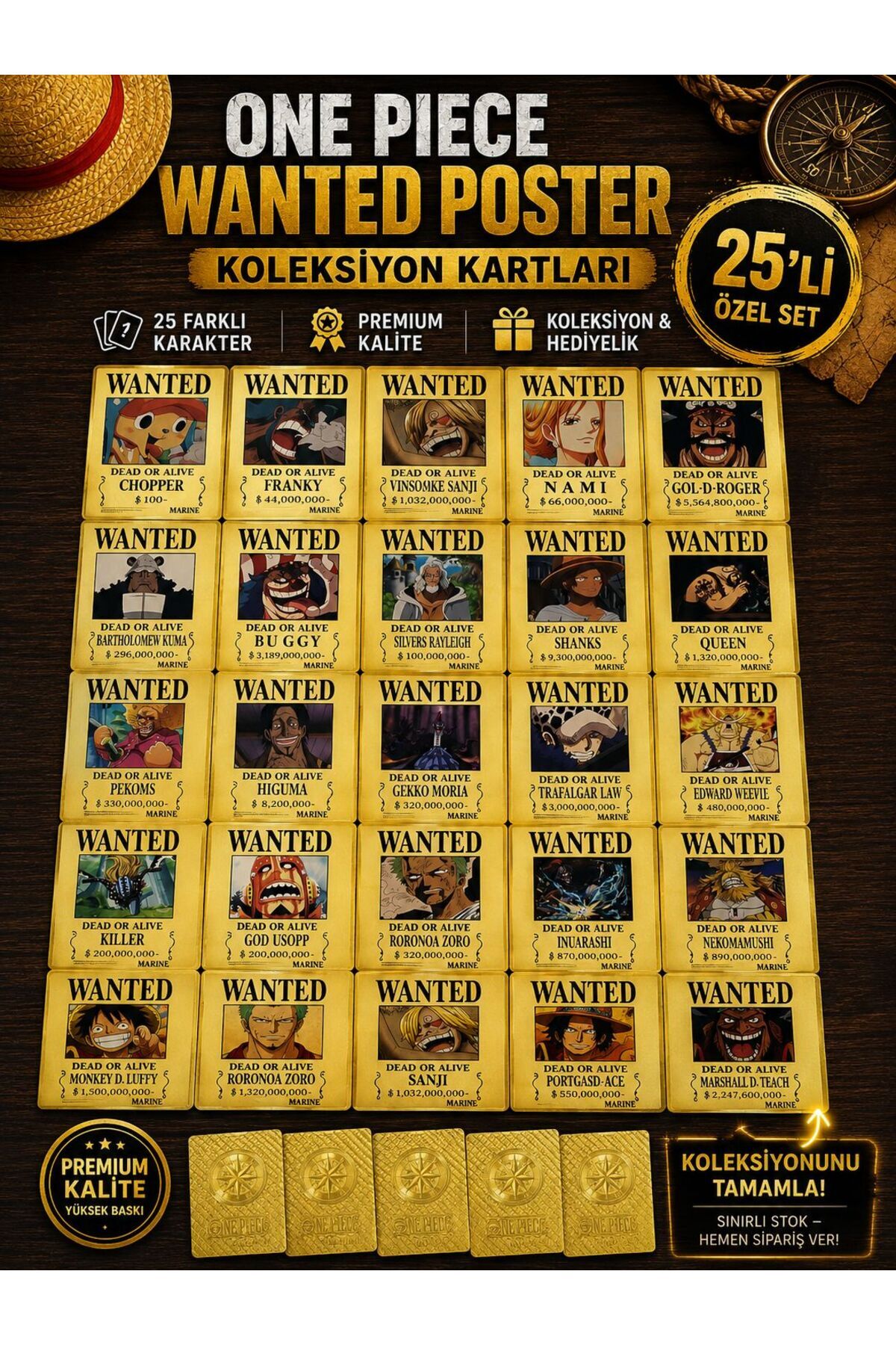 CANTEX TECH One Piece Oyun Kartı -WANTED POSTER GOLD KOLEKSİYON