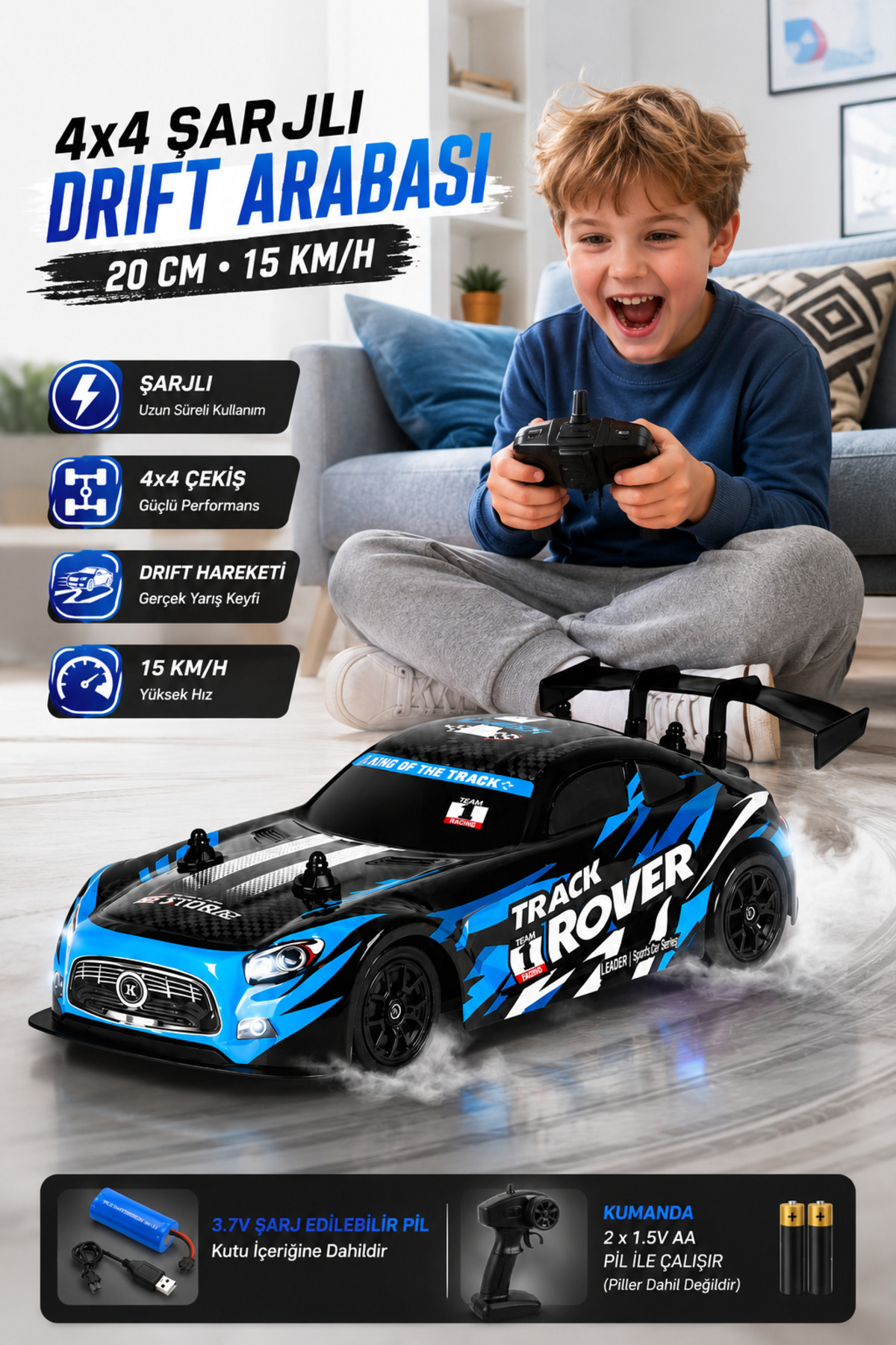 YILDIRIM OYUNCAK Uzaktan Kumandalı Şarjlı Drift Araba 20cm – 4x4