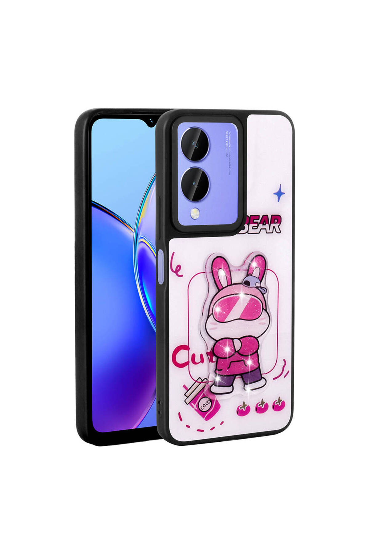 Vivo Y17S Kılıf Parlayan Kabartmalı İkonik Figürlü NVTH Amas Silikon Kapak - Beyaz