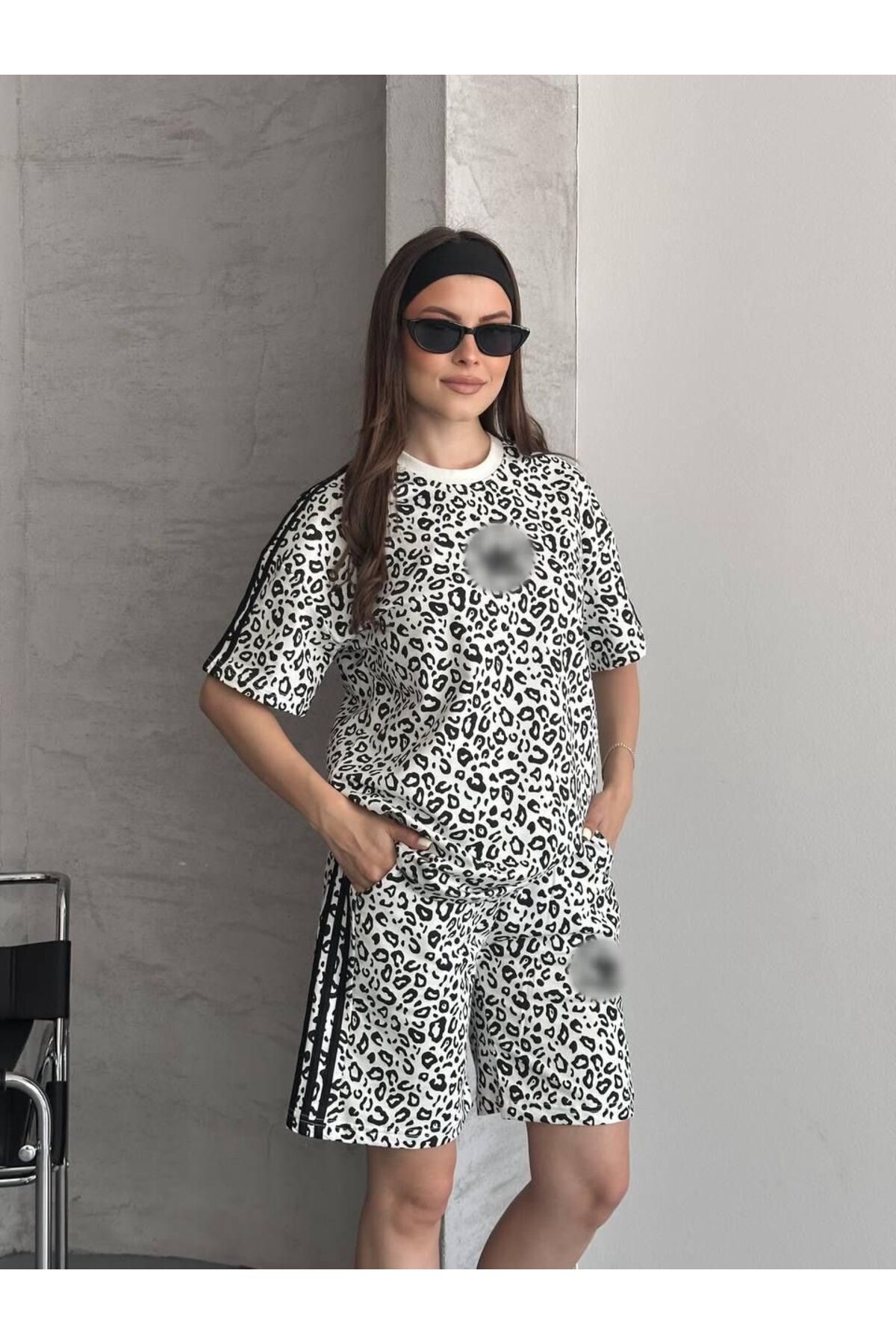 mylunessa Bela sportska ležerna trenerka sa šortama sa leopard uzorkom