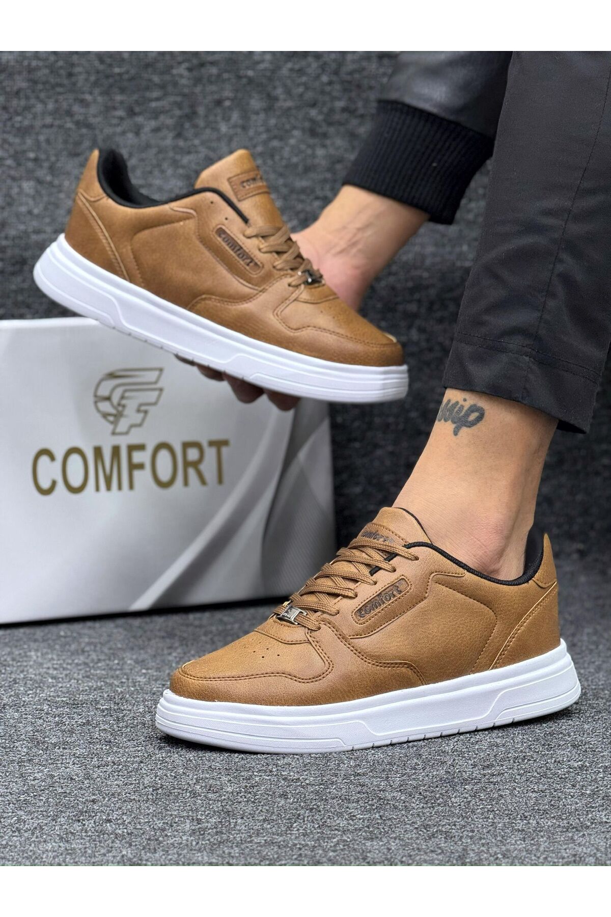 Comfort Ayakkabı Erkek Siyah Bağcıklı Günlük Spor Ayakkabı Rahat Taban Sneaker