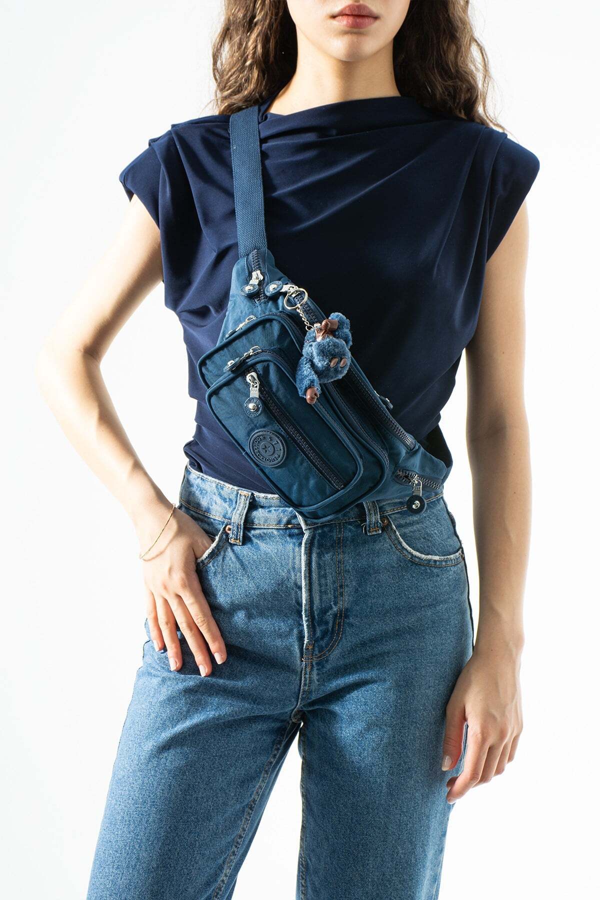 571 Collections Çanta Unisex Çok Cepli, Su Geçirmez, Çapraz Askılı Bel Çantası (Freebag) Lacivert Model: 571-7J görsel 2
