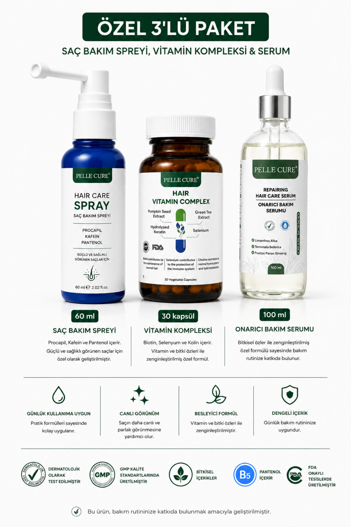 Saç Güçlendirici Özel Vitamin Sprey Serum Üçlü Paket