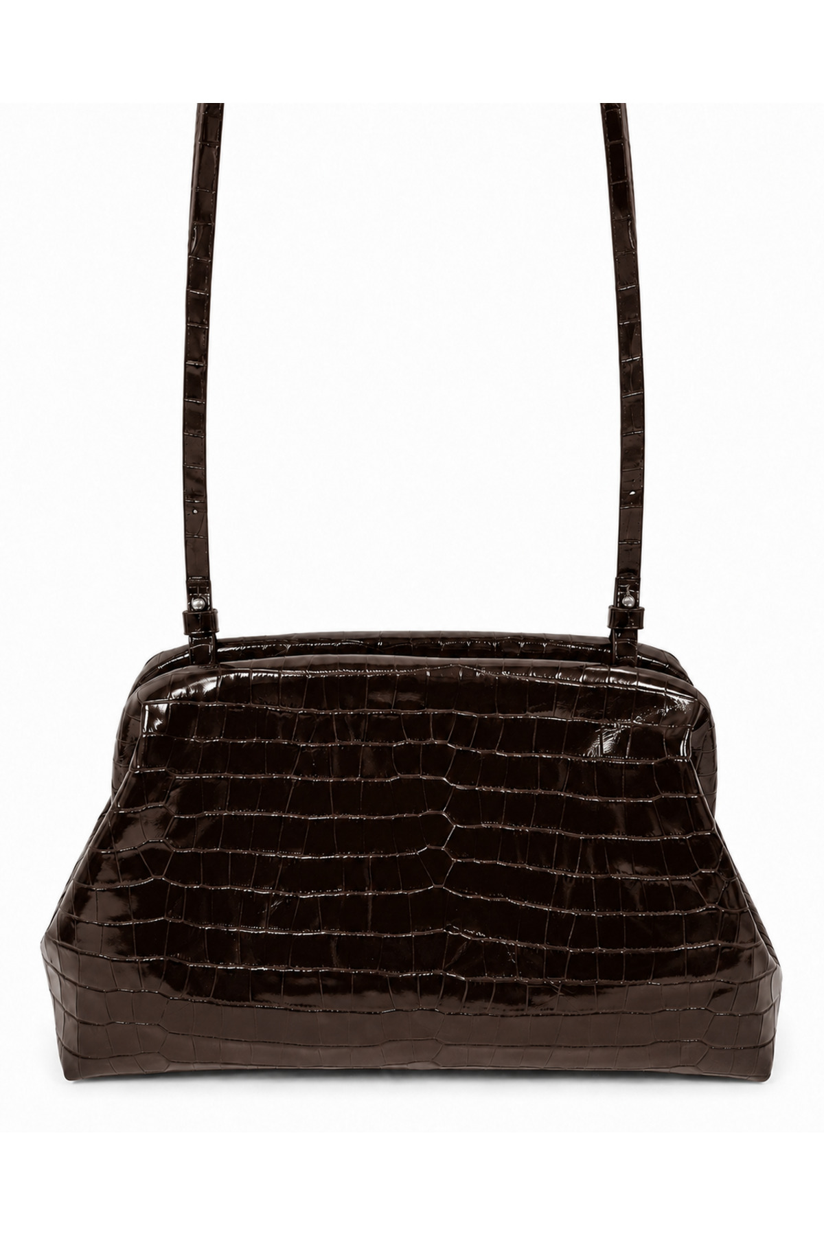 Marcc Bag Acı Kahve Kroko Desenli Hakiki Deri Parlak Kadın Omuz Çantası / Clutch Çanta görsel 4