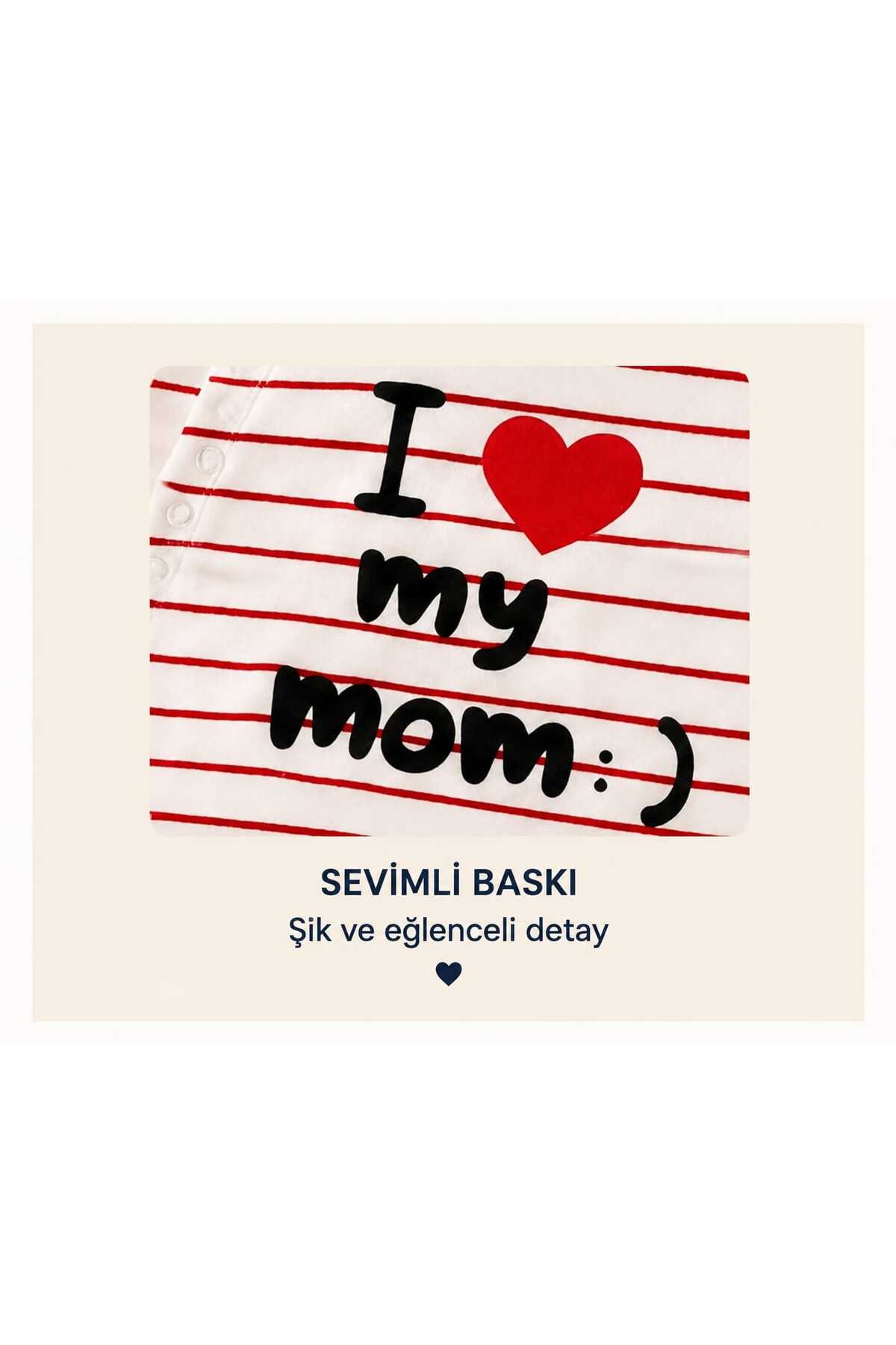 2'li Hastane Çıkışı Bebek Tulum Seti - Şapkalı I Love My Mom Baskılı