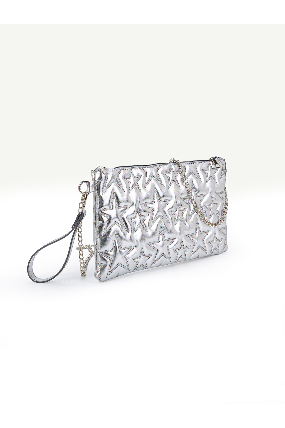 Kadın Yıldız Nakış İşlemeli Portföy El Çantası Bilek Askılı Saten Astarlı Clutch Çanta