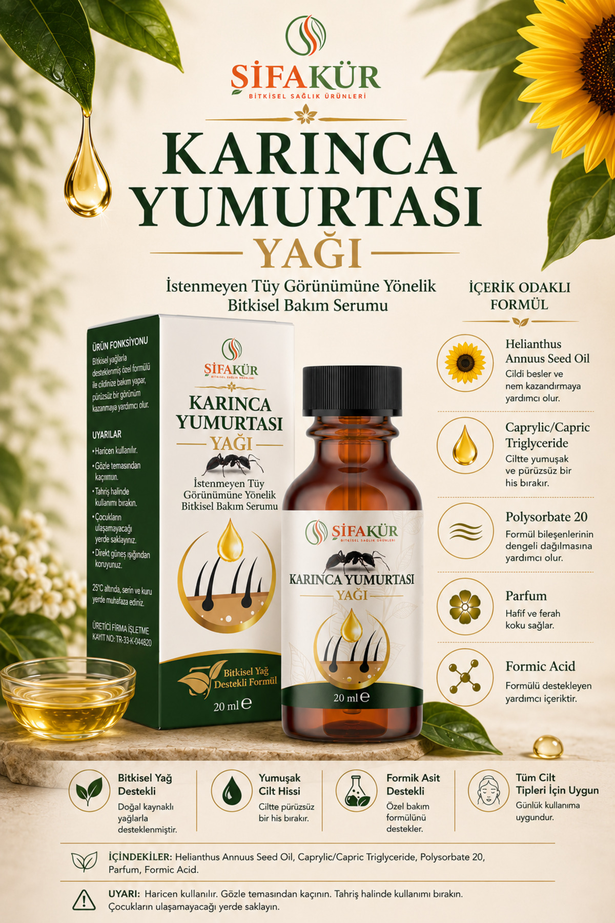 Karınca Yumurtası Yağı 20 ml Epilasyon Sonrası Bakım Serumu Formik Asitli — KARINCAYUMURTASIYAĞI20ML — تصویر 4 از 7