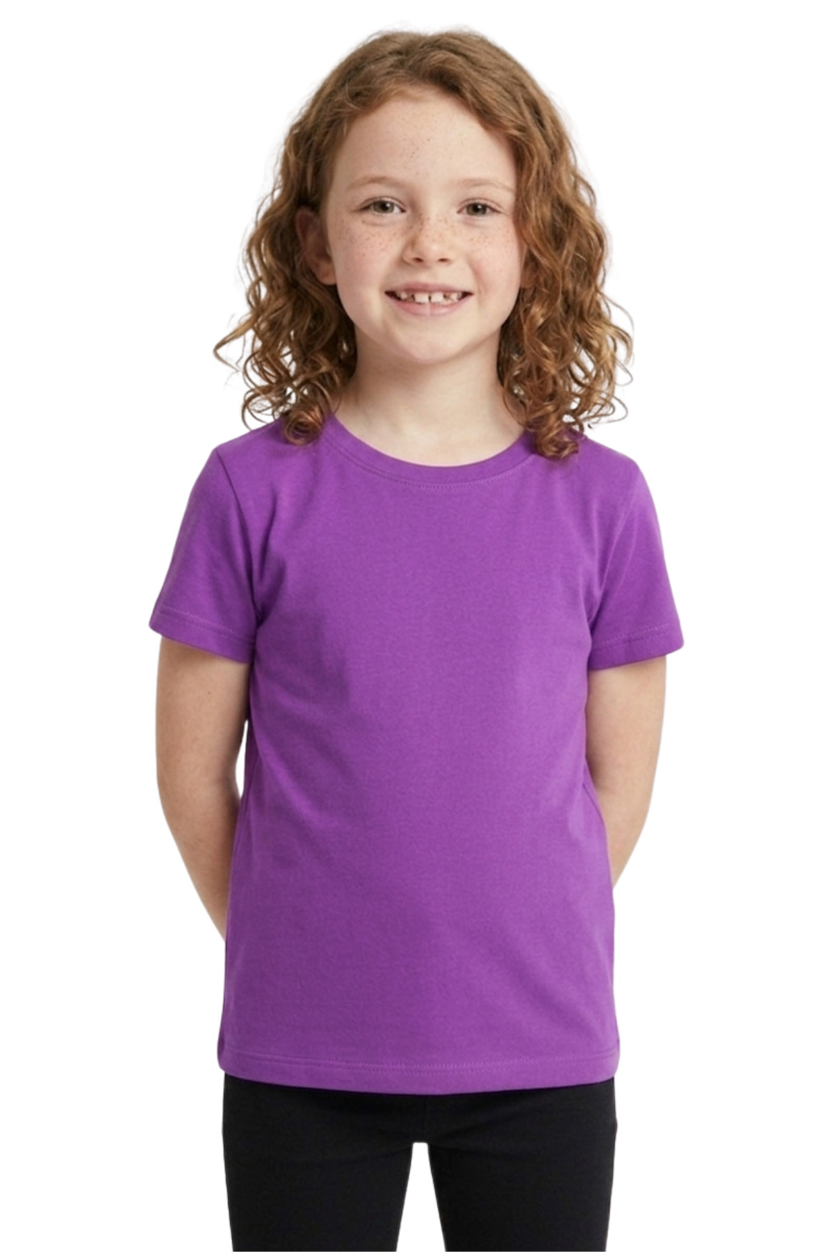 Mor Çocuk Tişört - Unisex Pamuk Kısa Kollu Günlük Basic Mor Çocuk T-Shirt