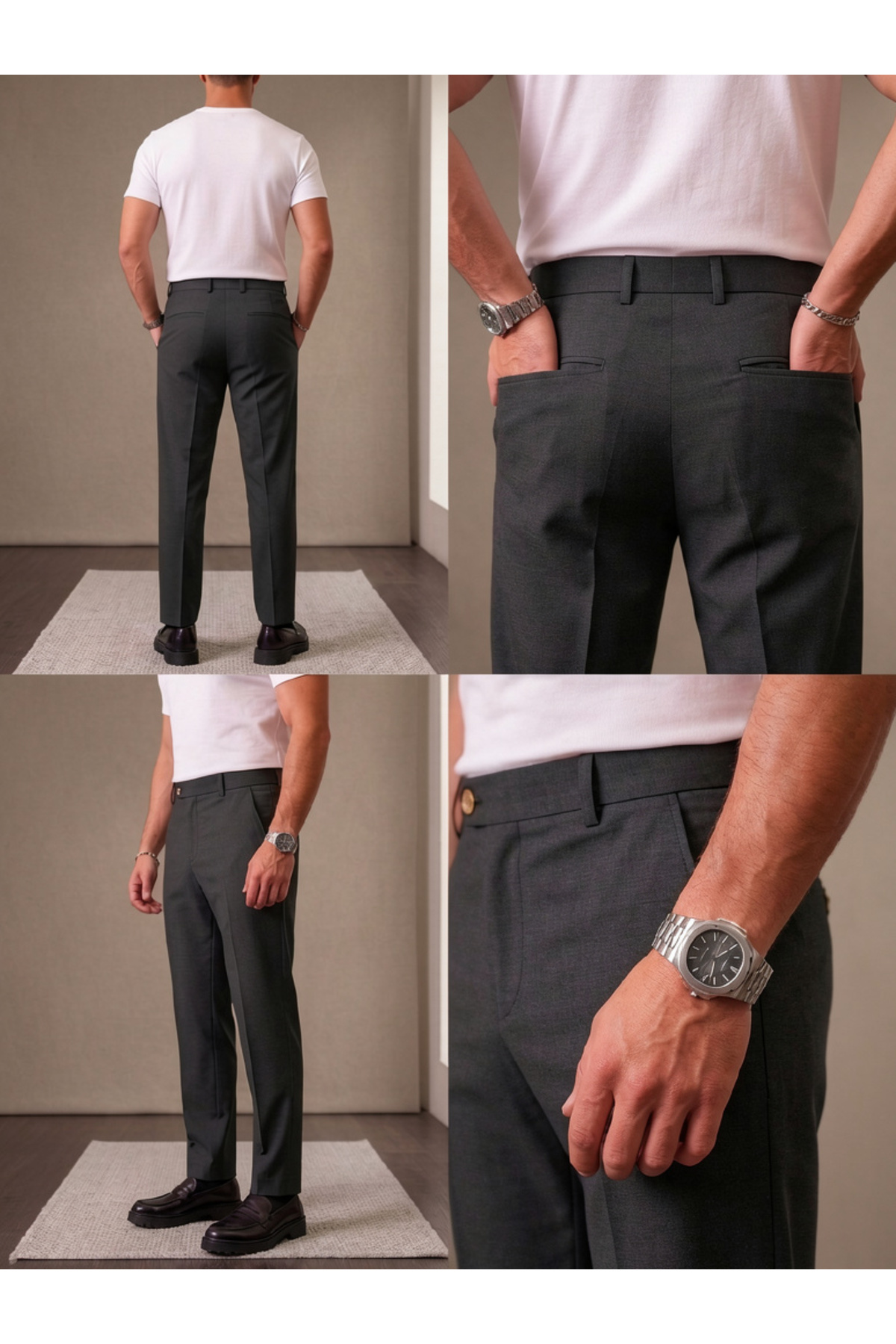 Slim fit tapered Kumaş Pantolon — خاکستری Tapered — تصویر 2 از 2