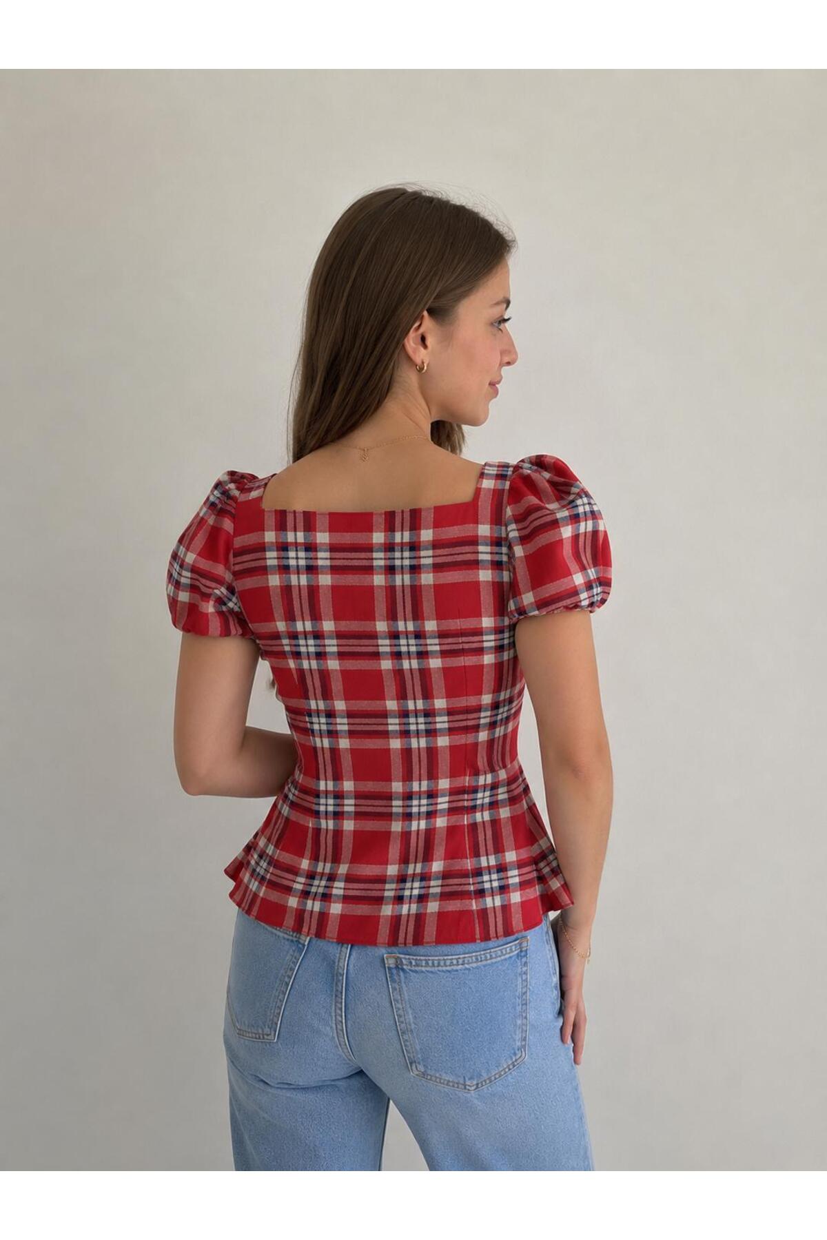Lrscollection  kırmızı krem bluz - Görsel 4
