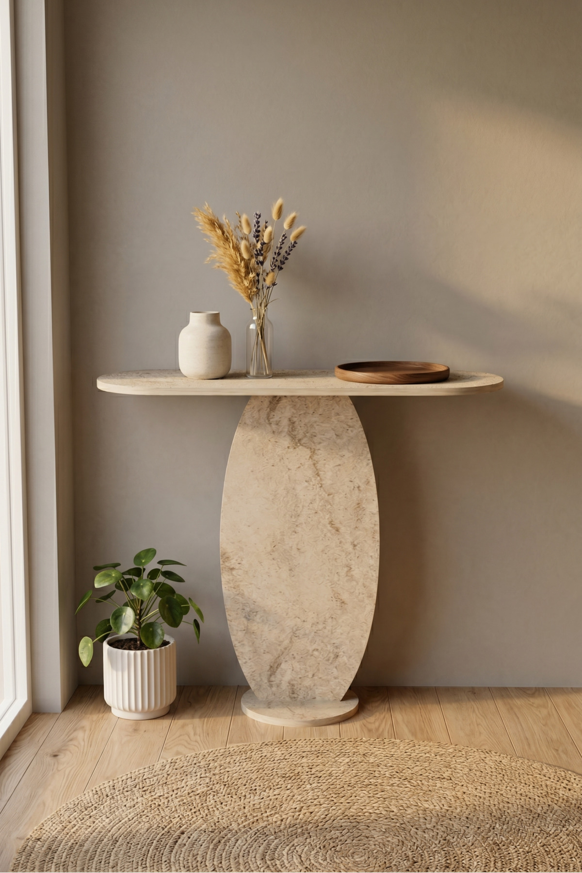 Dresuar Modern Dekoratif Antre Konsolu Giriş Hol Koridor Salon Konsol Masası 7031 Traverten