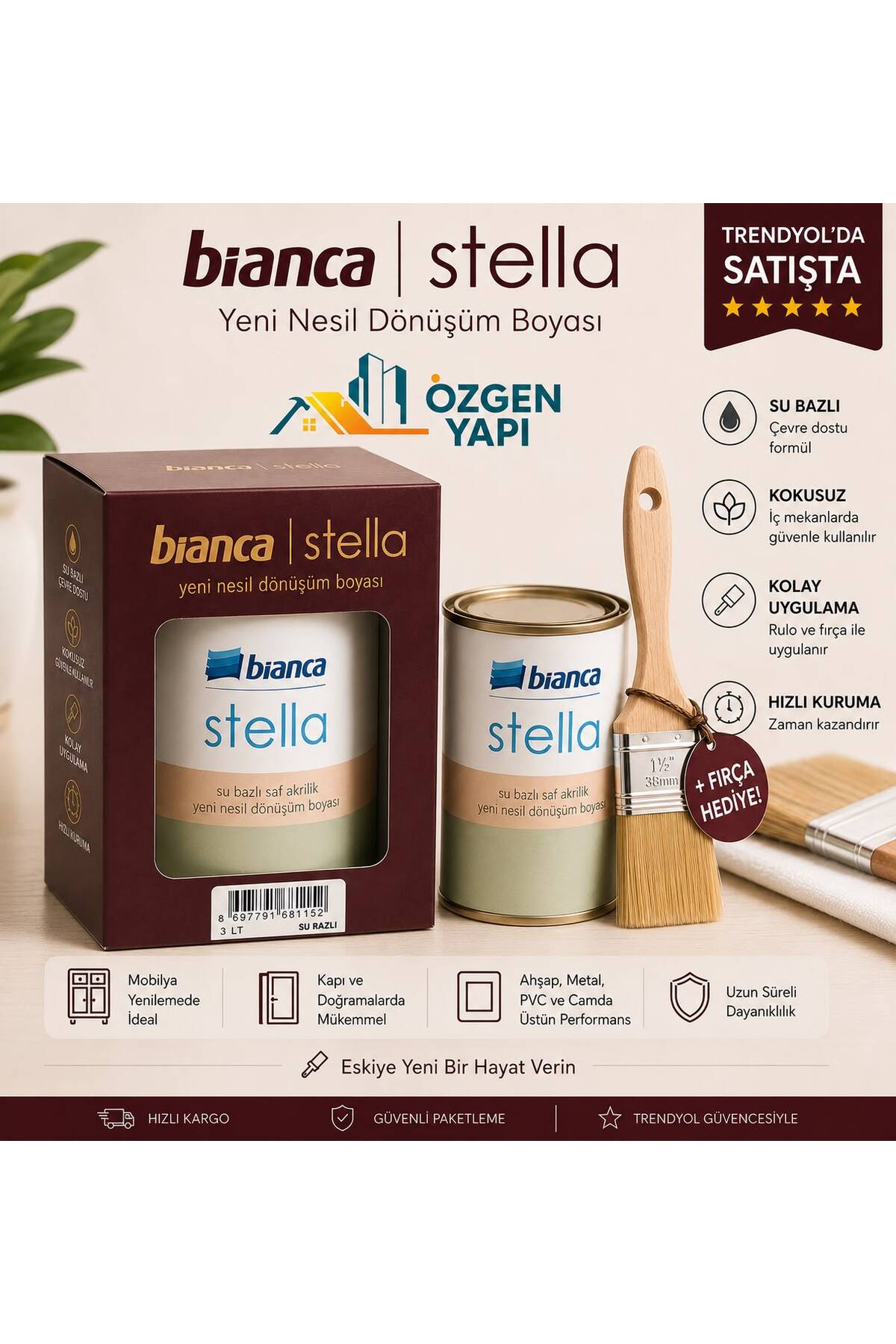 Water Based Pure Acrylic Stella Paint + Brush Gift