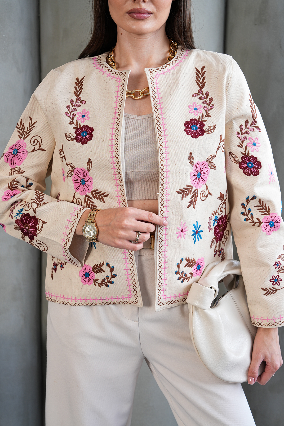 ESQ Floral Patterned Embroidered Seasonal Jacket