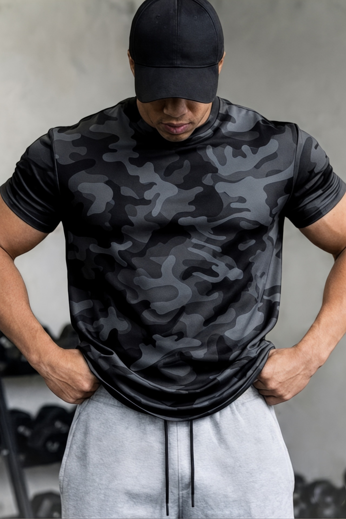 SERABLANKA Erkek Nem Emici Hızlı Kuruma Atletik Teknik Kamuflaj Desenli Spor T-shirt
