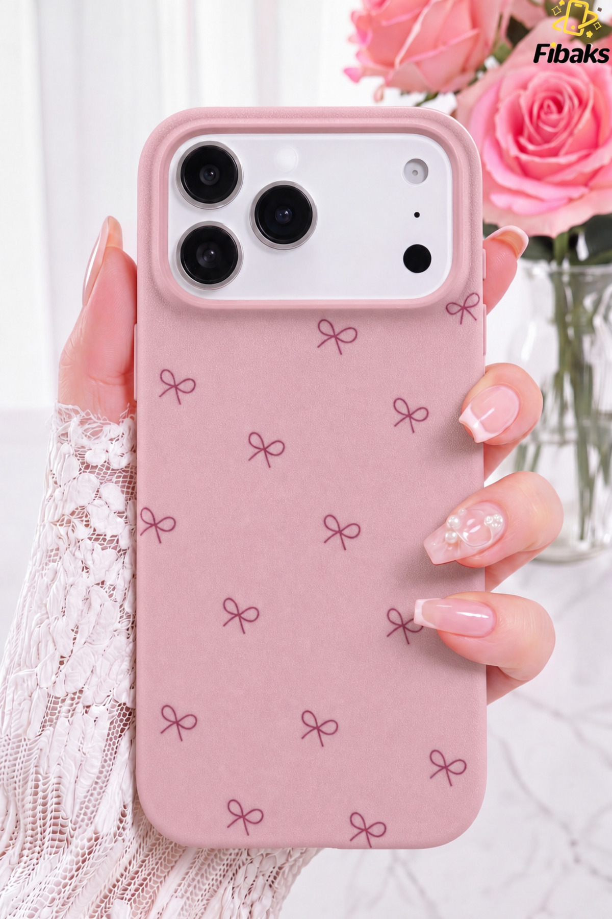 iPhone 17 Pro Max Case Line Bow Pattern Soft Silicone Phone Case Pink