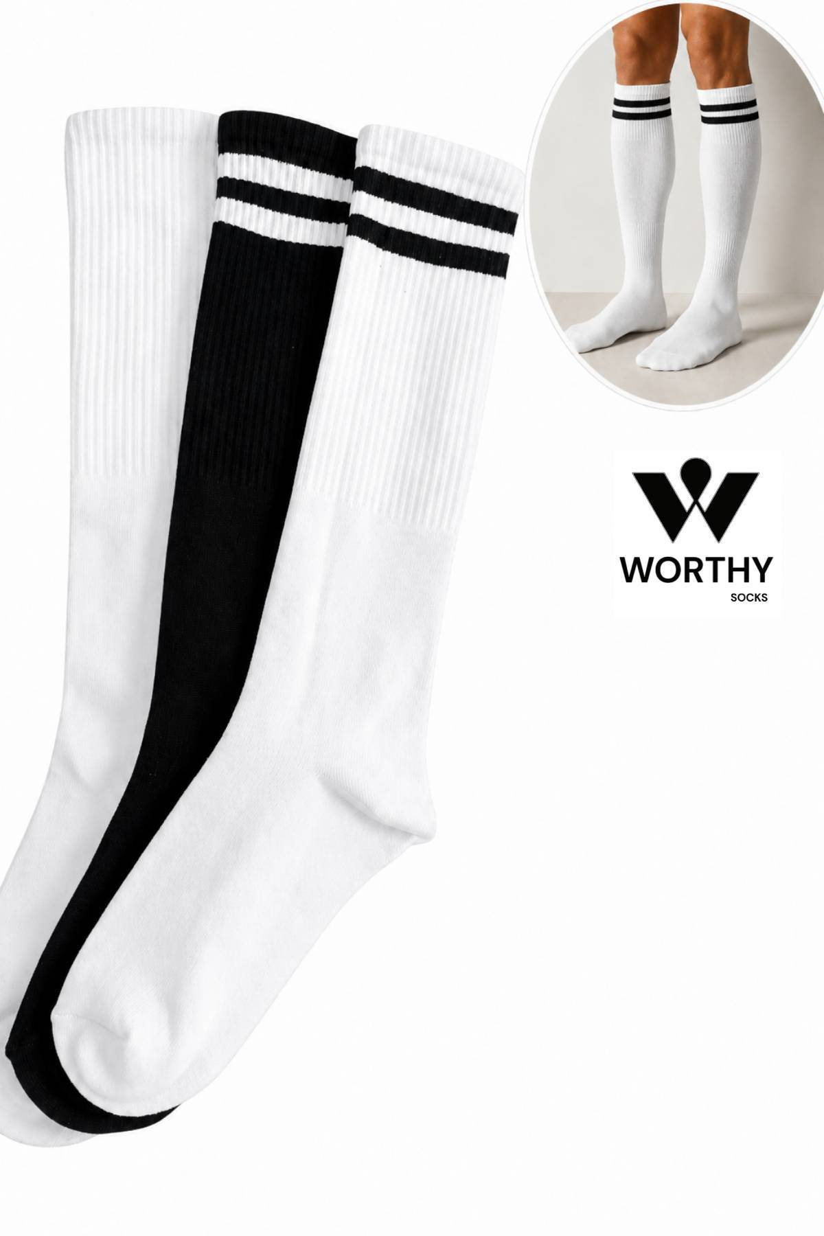 WORTHY SOCKS 3'lü Diz Altı Tenis Spor Çorap
