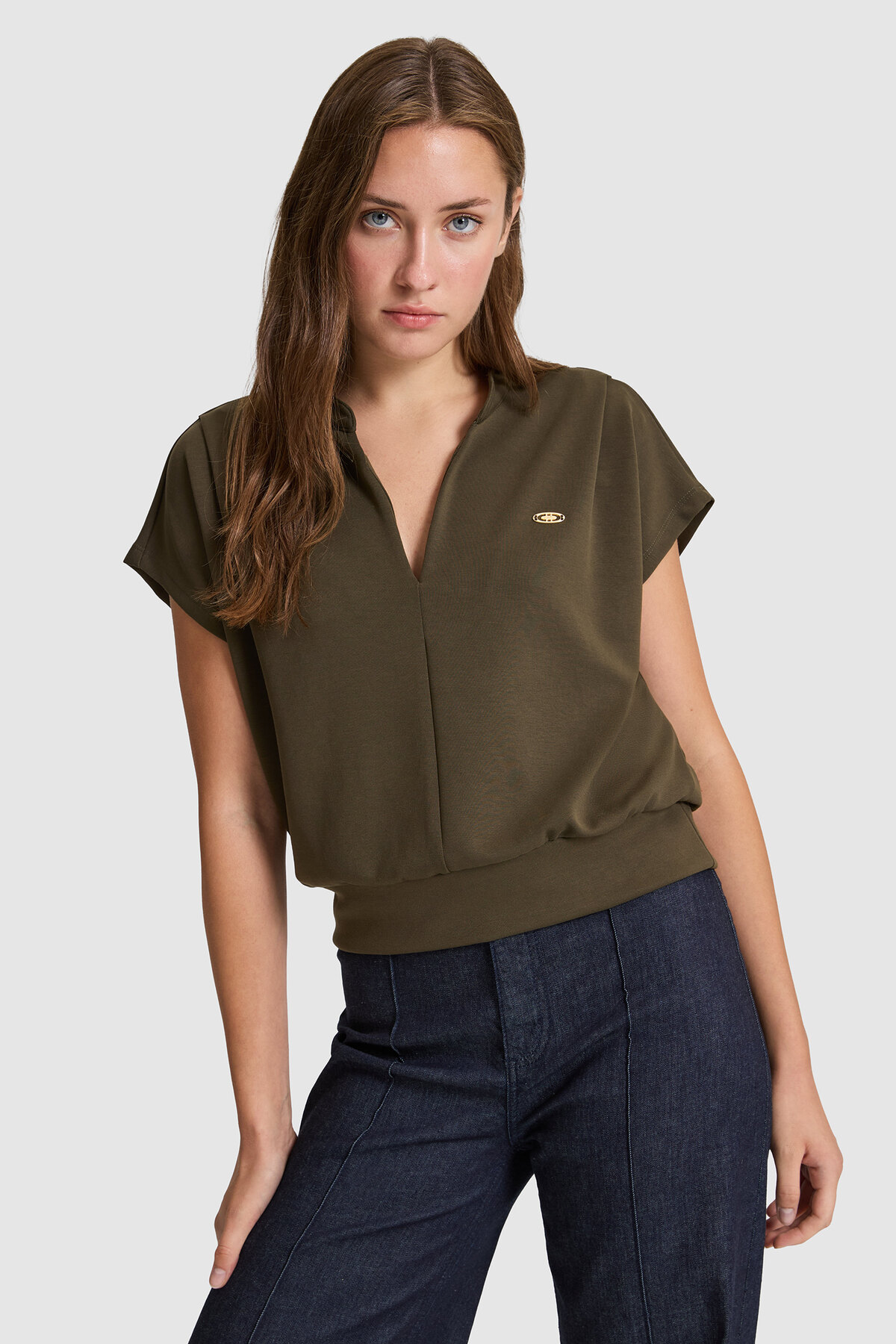 U.S. Polo Assn. Women's Khaki V-Neck T-Shirt 50322068-Vr111