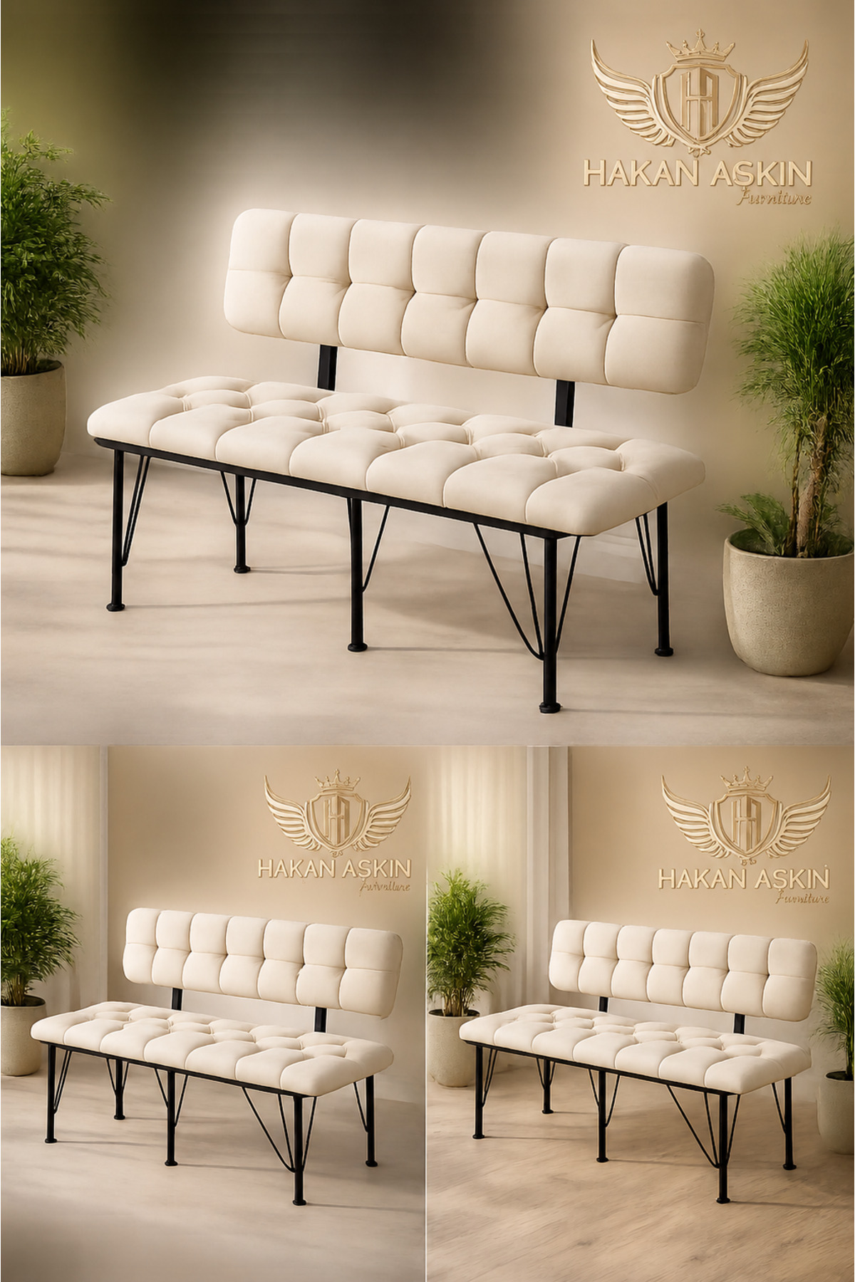 120 cm Metal Bottom Frame cream babyface New 2025 Back Bench-Bank
