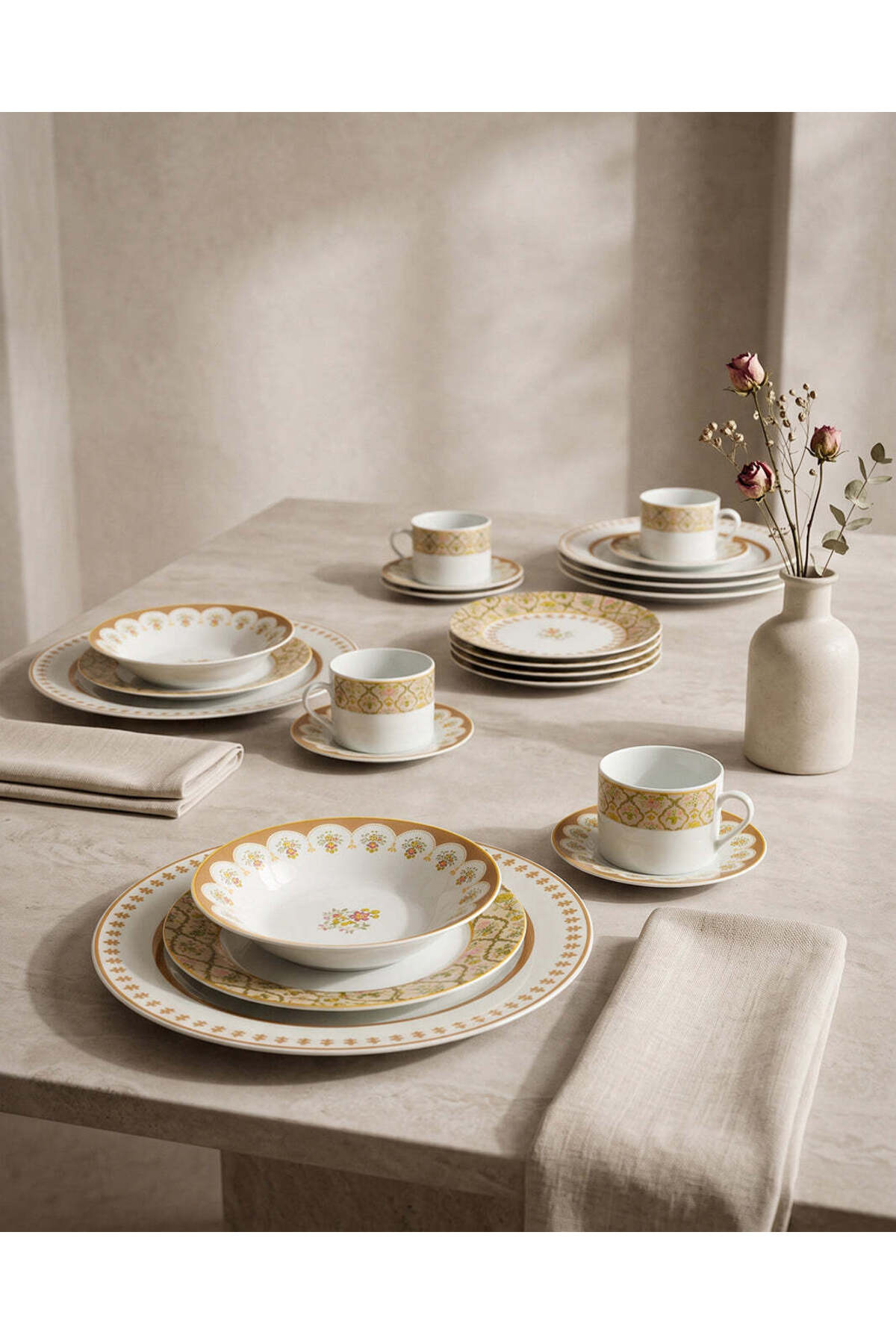 REDTAG White And Gold Floral Dinner Set (20 Piece)