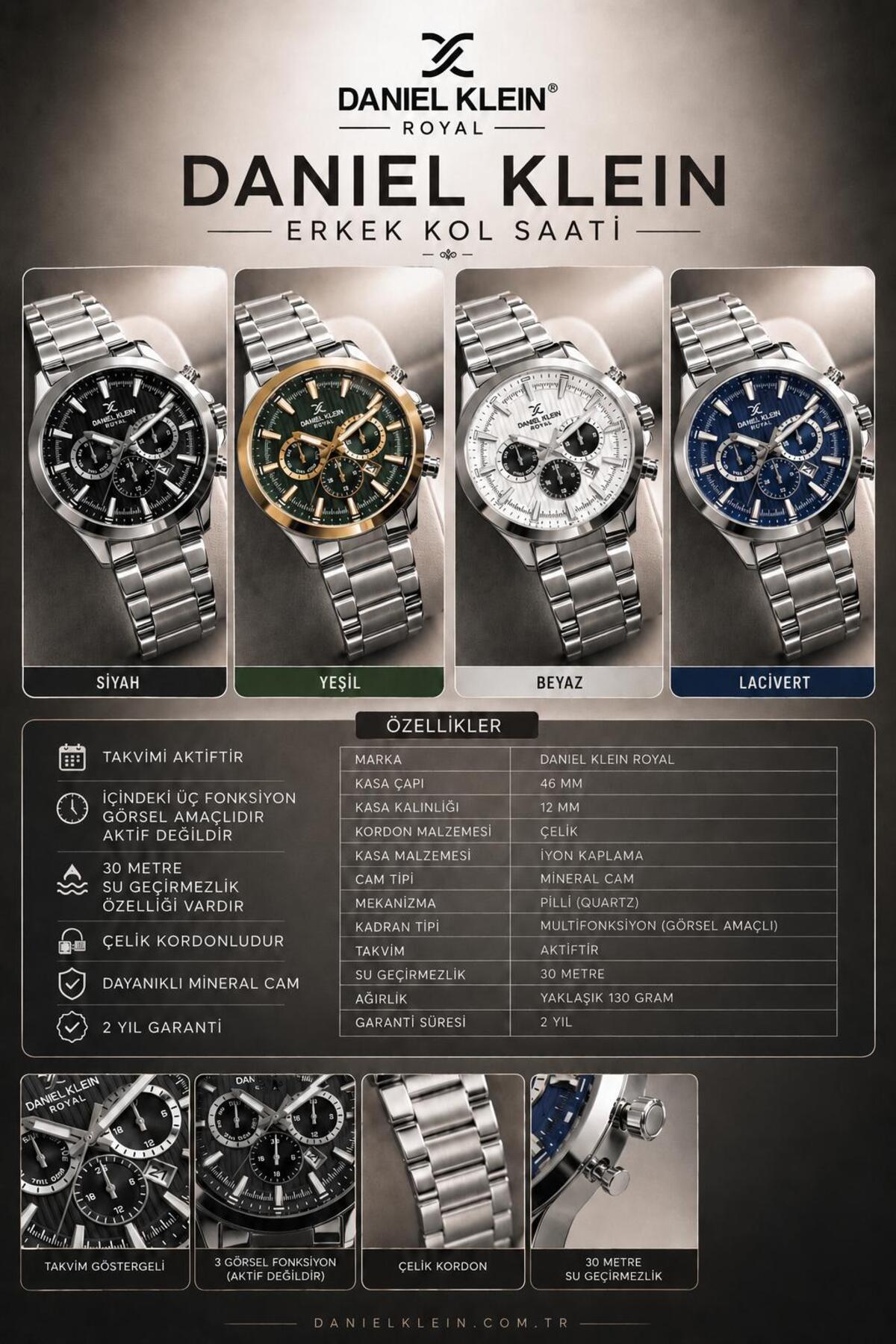 Daniel Klein Premium Çelik Kordon 2 Yıl Garantili 3 Atm Suya Dayanıklı Erkek Kol Saati EDK.R11095.3 görsel 6