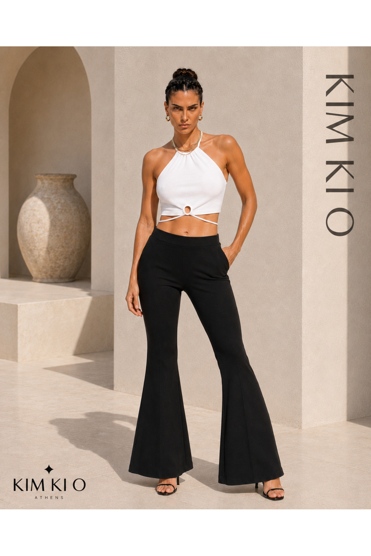 KİM Kİ O Kadın Halter Yaka Ön Halkalı Bağlamalı Kaşkorse Crop Top görsel 3