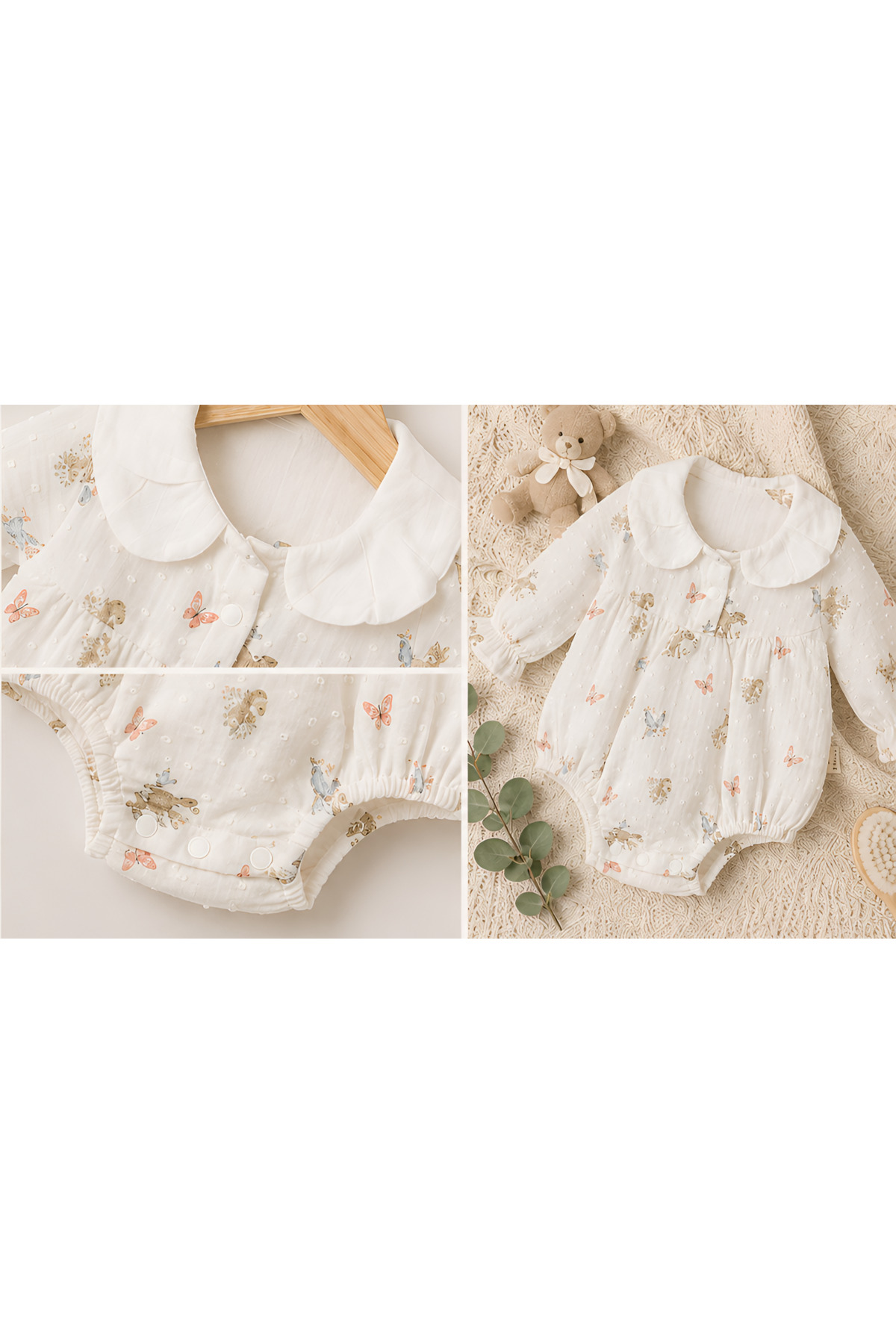 Kız Bebek Bambi Desenli Uzun Kollu Yakalı Body Zıbın