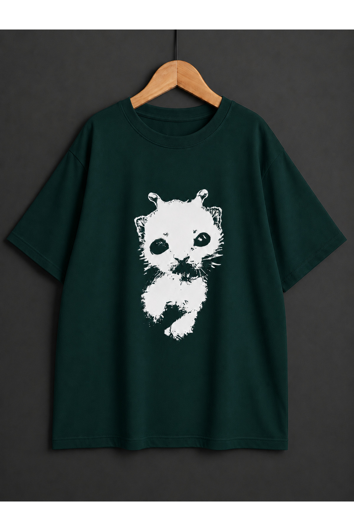 DECHINE CAT BIG SHIRT　MINT GRAY　42 ZİYMO Unisex Y2K Alien Cat Printed Oversized T-Shirt - Trendyol
