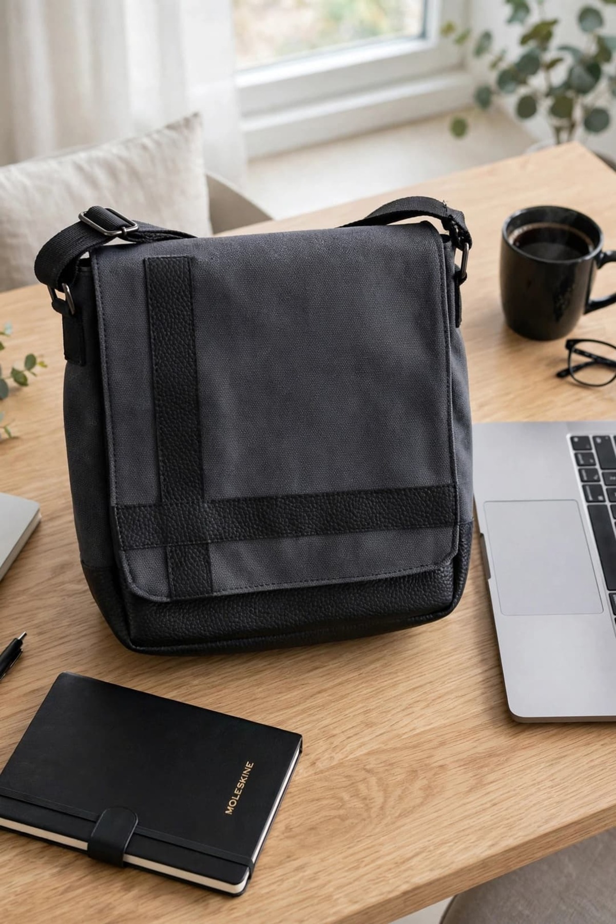 Tomato Bags Kanvas Görünümlü Suni Deri Postacı Çantası - 14 İnç Laptop, Omuz Çantası, Günlük ve Ofis Kullanımı