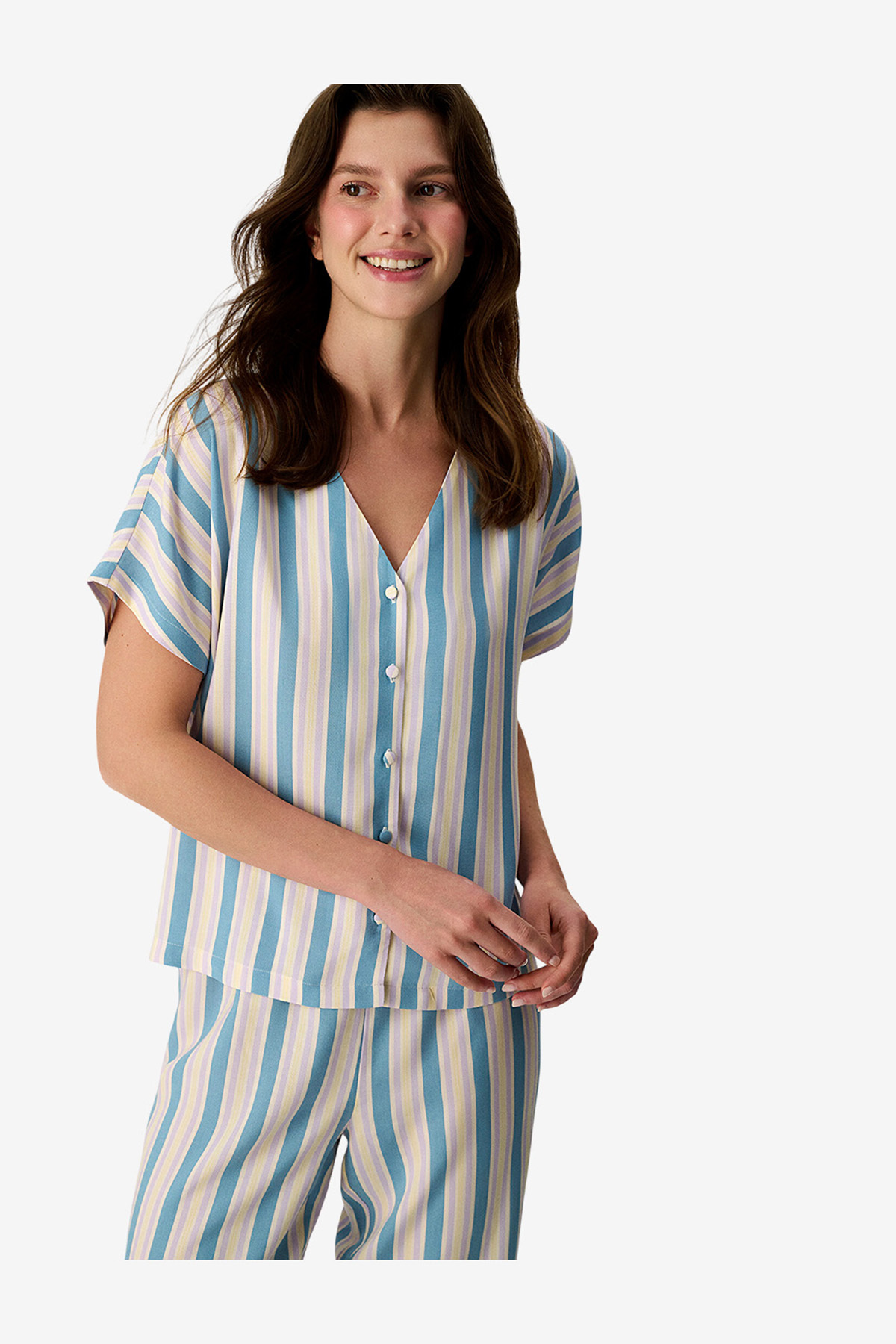 Penti Women Ella Striped Short Sleeve Trousers Blue Set