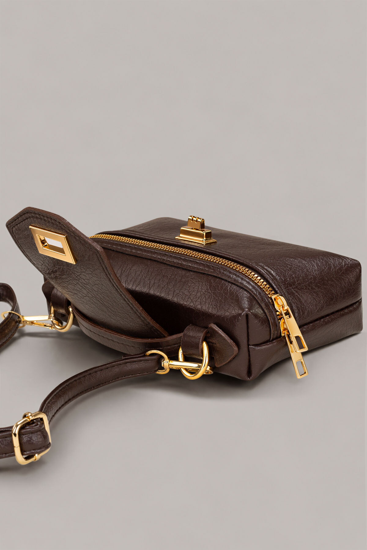 Housebags Kahverengi Gold Detaylı El ve Omuz Çantası görsel 4