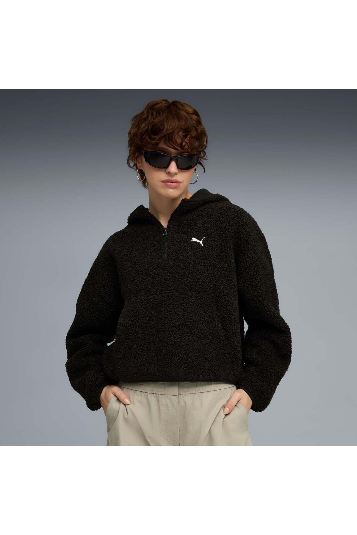 Puma Wardrobe ESSENTIALS Kadın Geniş Kesim Kapüşonlu Polar SWEATSHIRT görsel 5