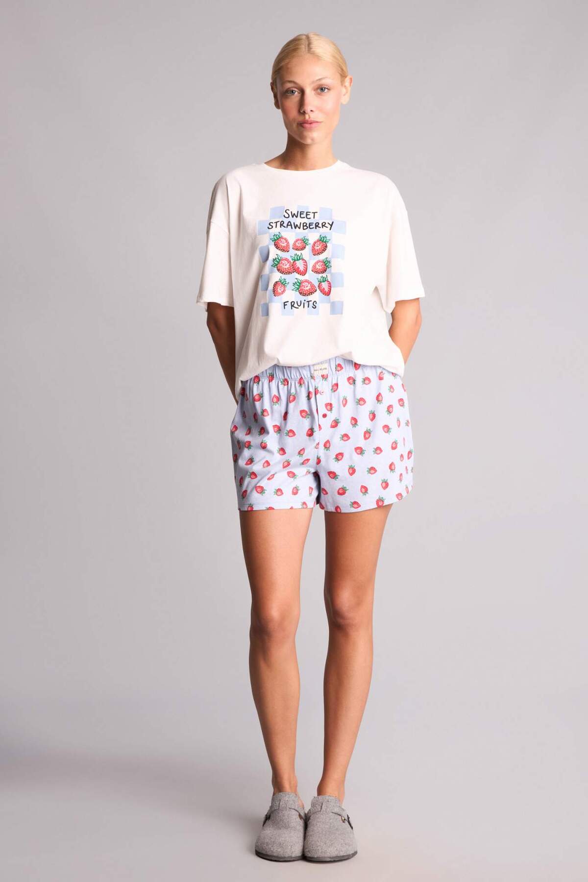 DeFacto Regular Fıt Kısa Kollu 2'li Açık Mavi Şortlu Pijama Takımı H6378AX26HS