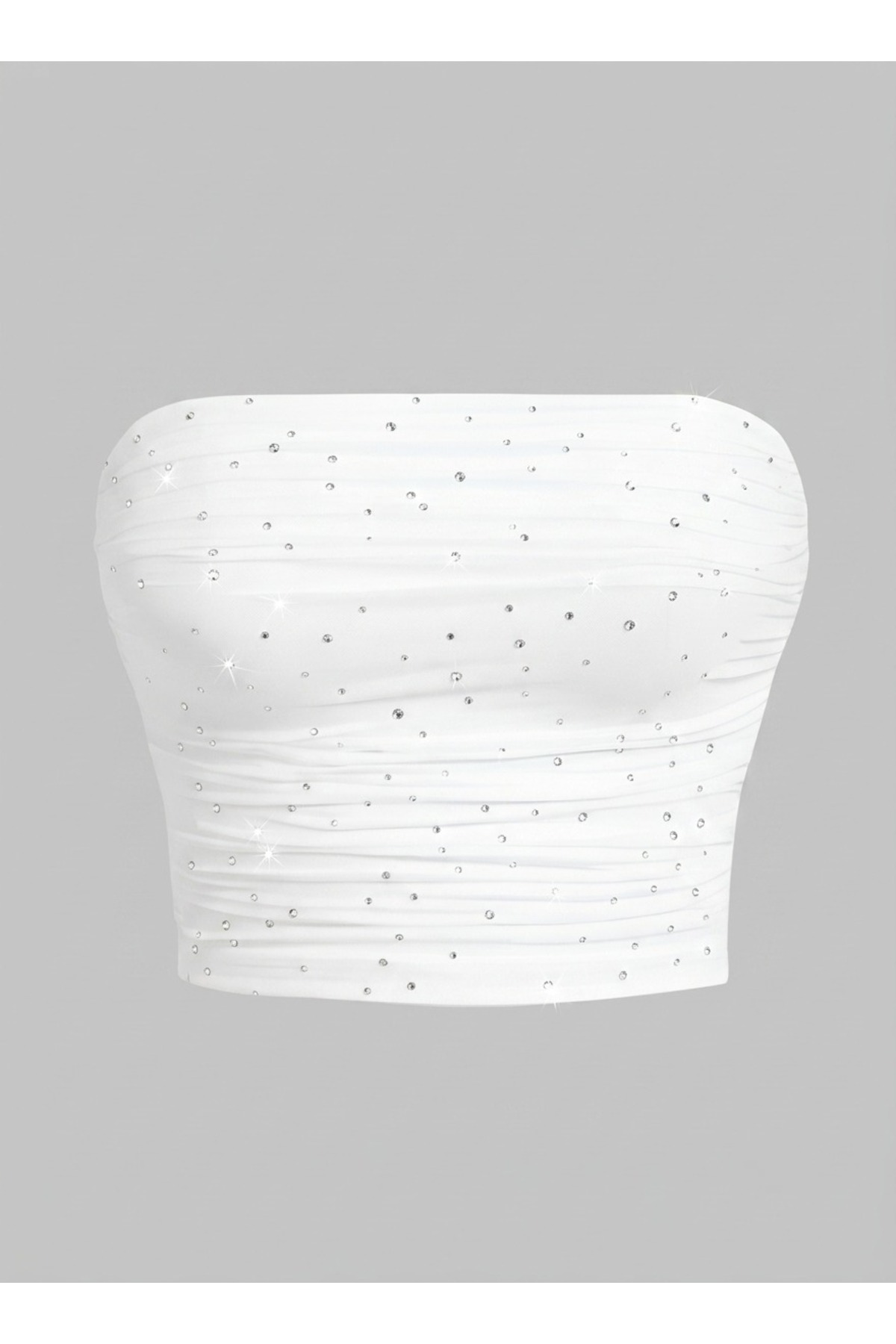 auraandmore DRAPLELİ TAŞ DETAYLI STRAPLEZ DIAMOND CROP BLUZ