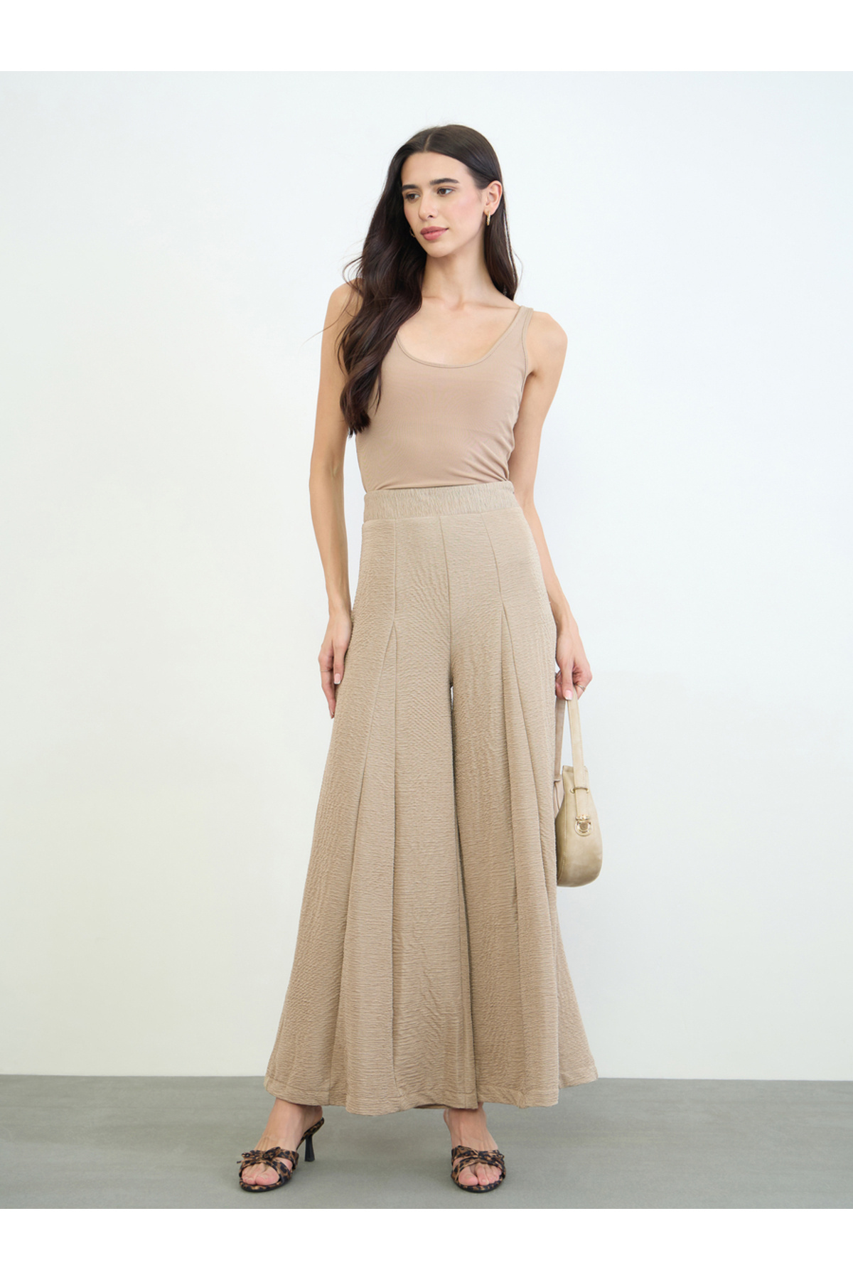 Styli Super Wide Leg Full Length Pants With Texture