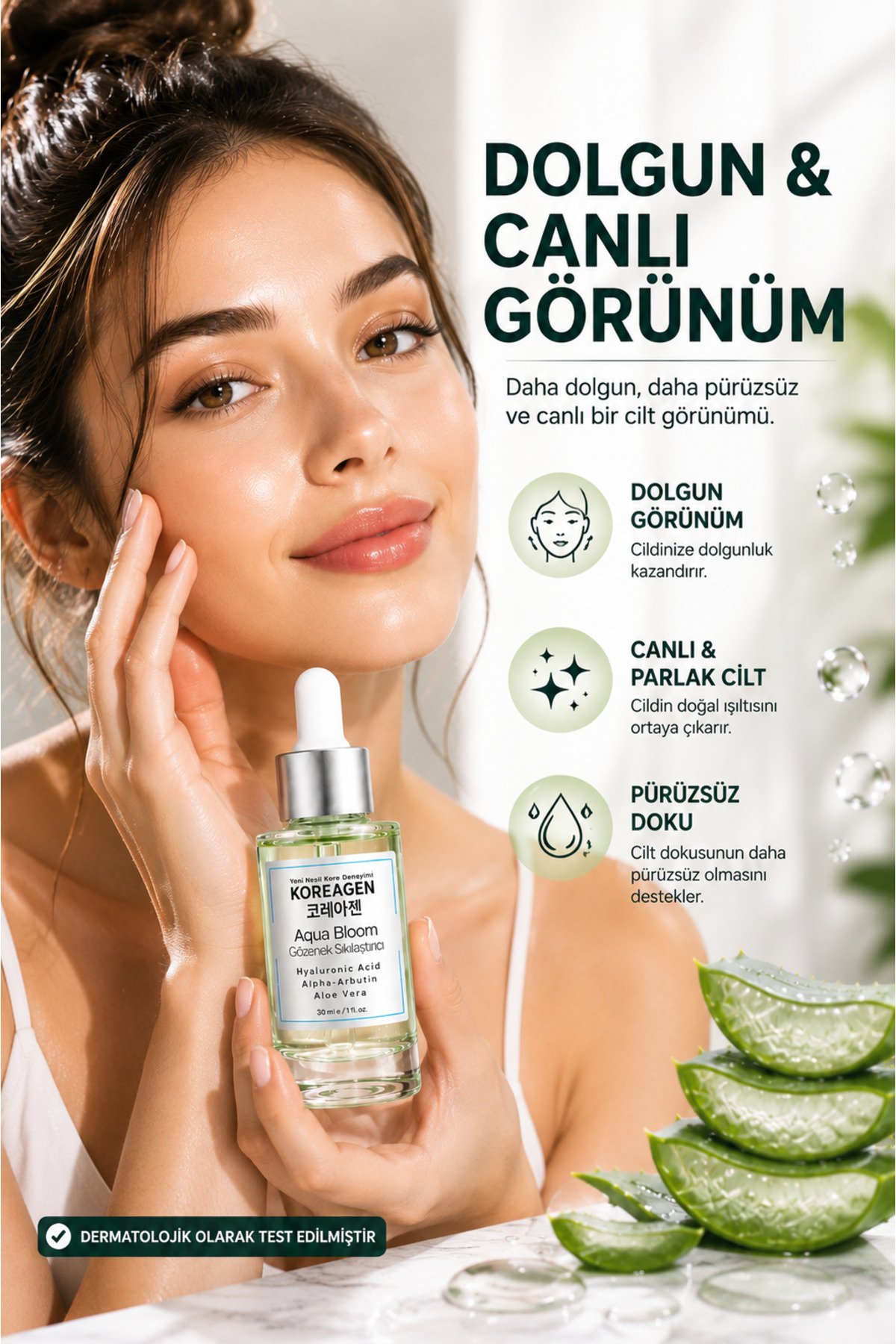 Aqua Bloom Gözenek Sıkılaştırıcı Serum Hyaluronik Asit Serum Alpha Arbutin Serum Cilt Tonu Eşitleyici Nemlendirici Yüz Serumu — Aqua-01 — تصویر 2 از 5