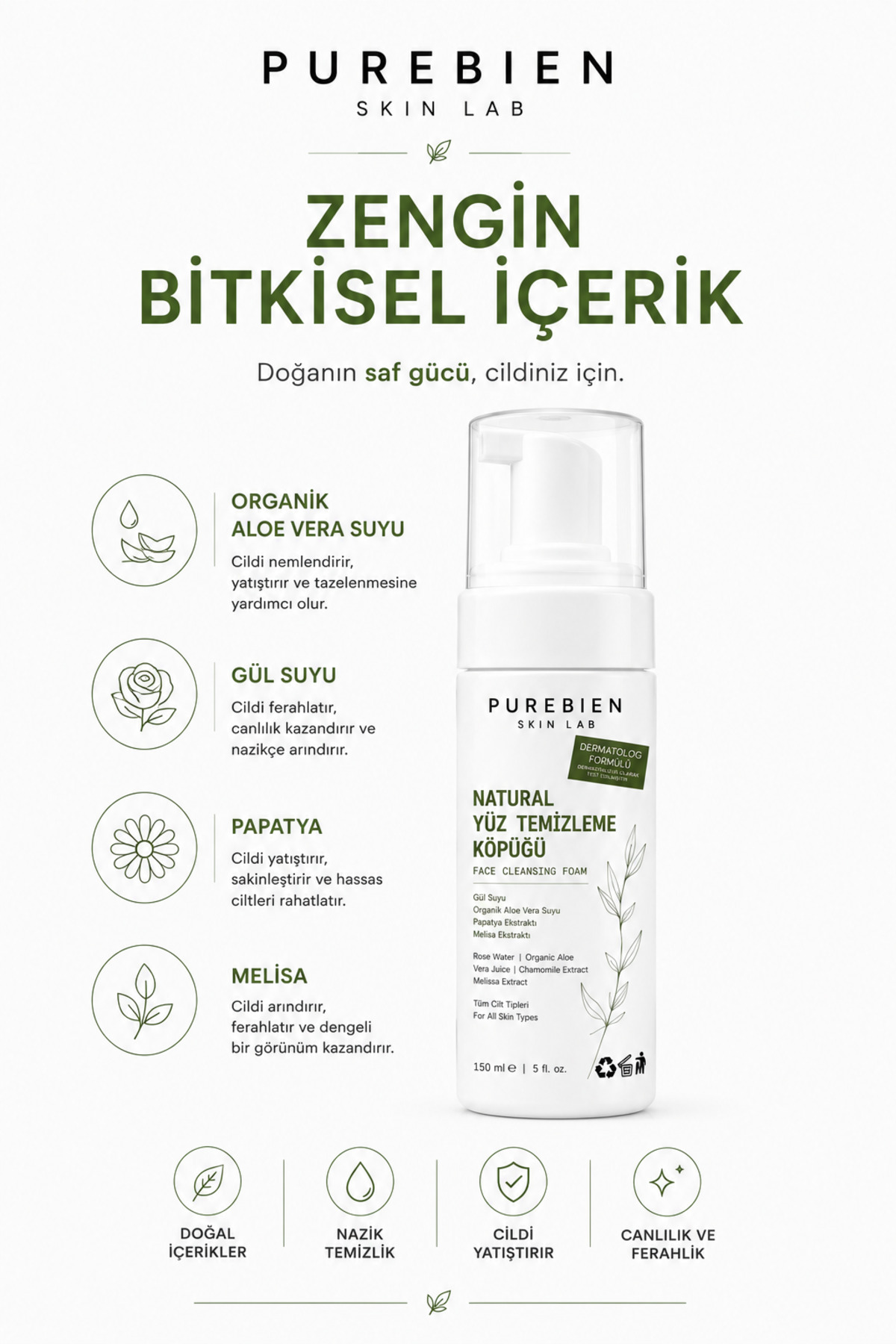 purebien skin lab Natural Yüz Temizleme Köpüğü | 150ml — köpük